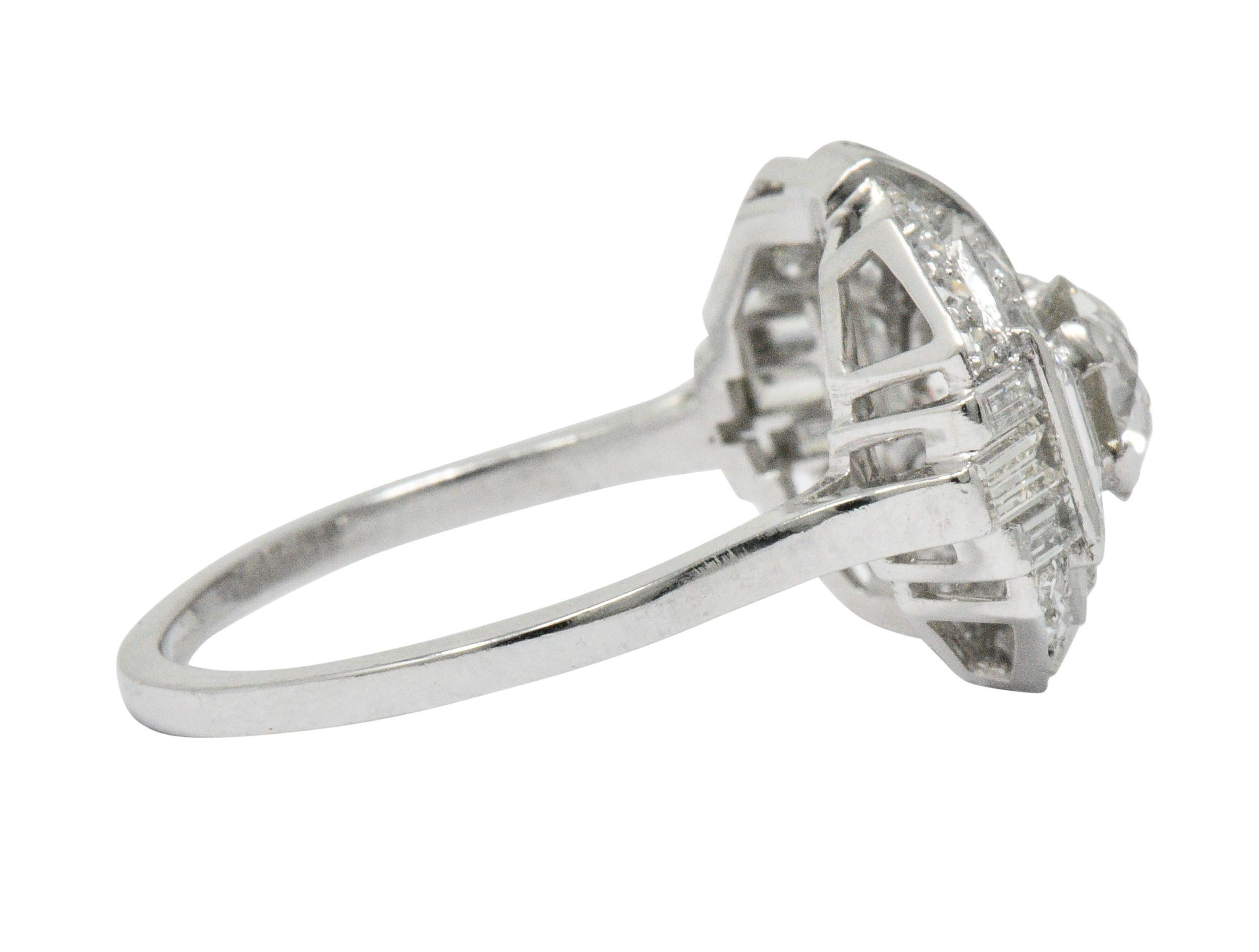 Superb Art Deco 3.50 Carat Double Diamond Platinum Alternative Engagement Ring In Excellent Condition In Philadelphia, PA
