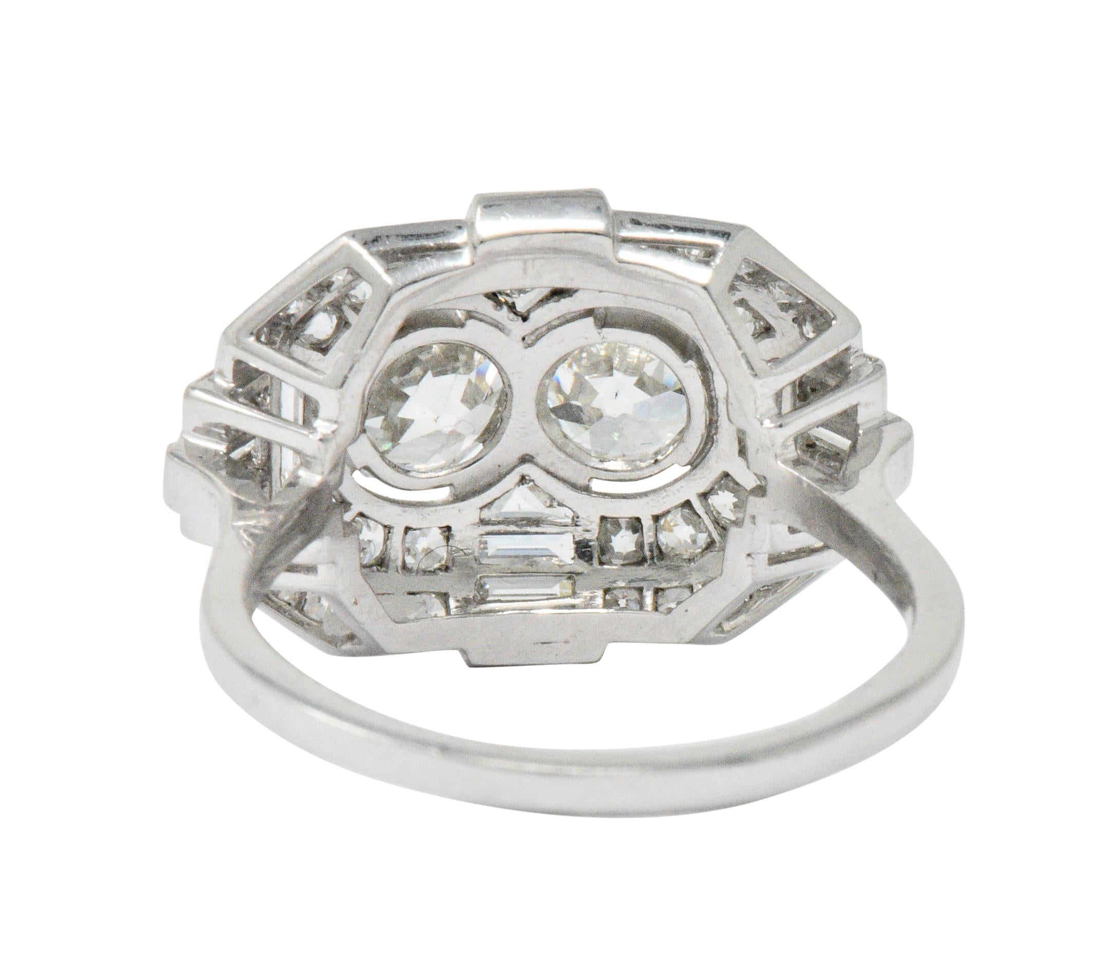 Women's or Men's Superb Art Deco 3.50 Carat Double Diamond Platinum Alternative Engagement Ring