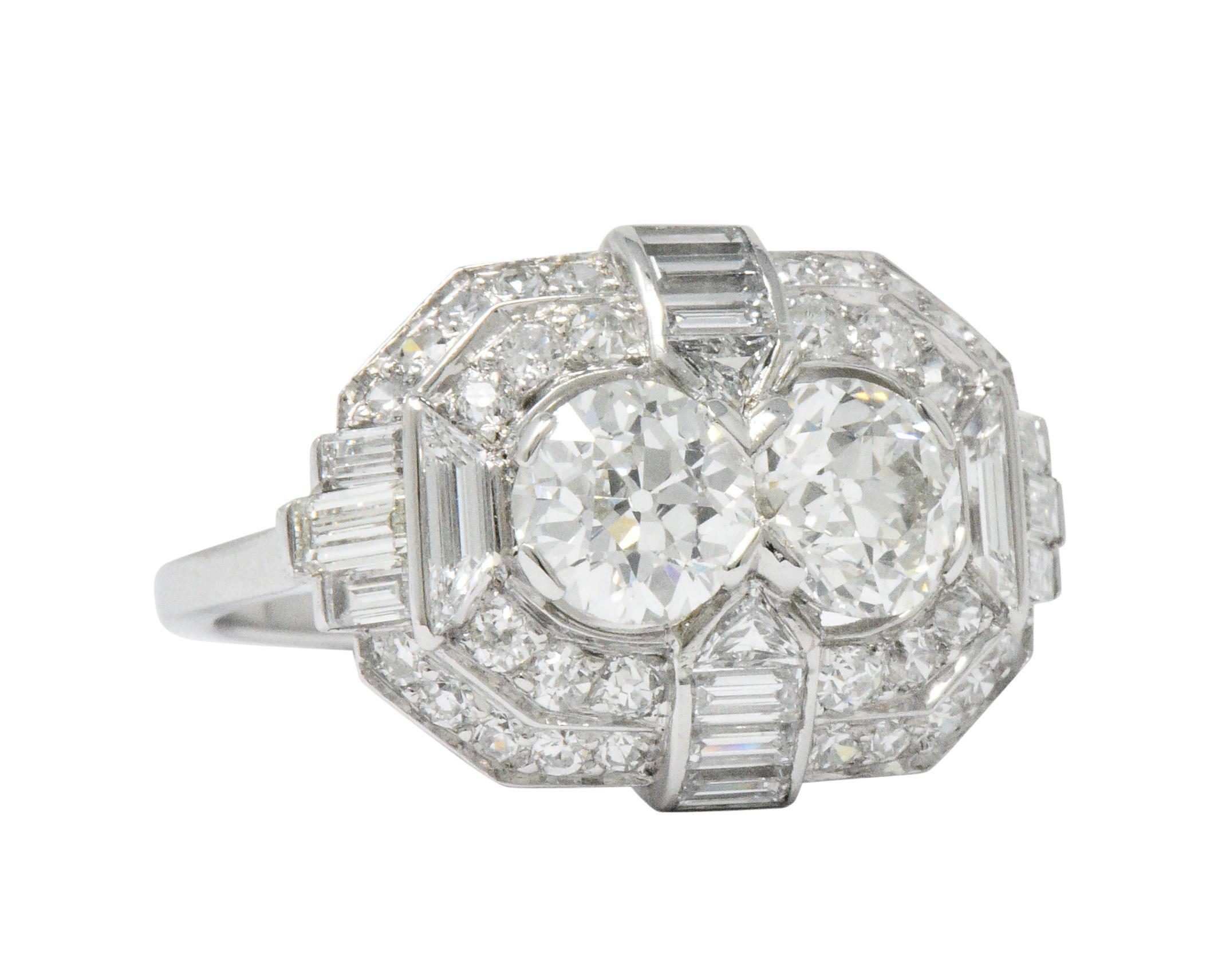 Superb Art Deco 3.50 Carat Double Diamond Platinum Alternative Engagement Ring 3