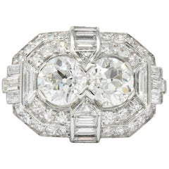 Superb Art Deco 3.50 Carat Double Diamond Platinum Alternative Engagement Ring