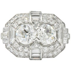 Superb Art Deco 3.50 Carat Double Diamond Platinum Alternative Engagement Ring