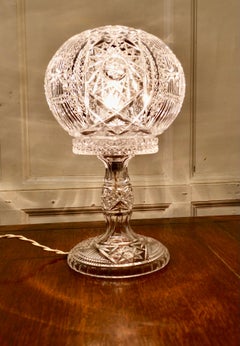 Superb Art Deco Cut Crystal Mushroom Table Lamp