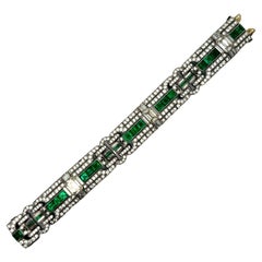 Hervorragendes Art-Déco-Diamant-Smaragd-Platin-Armband, um 1929