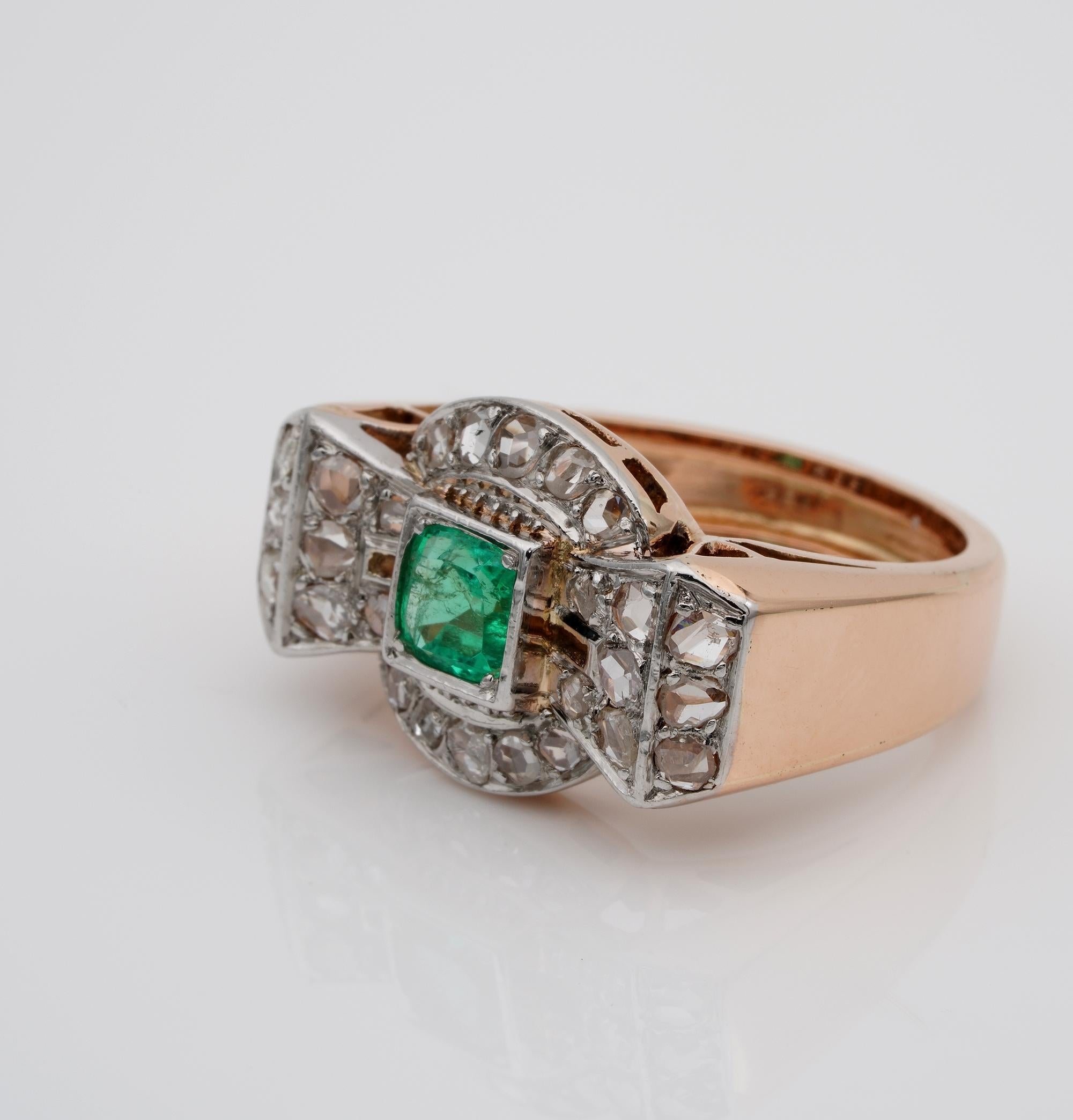 Women's Superb Art Deco Emerald and Diamond Bow Ring For Sale