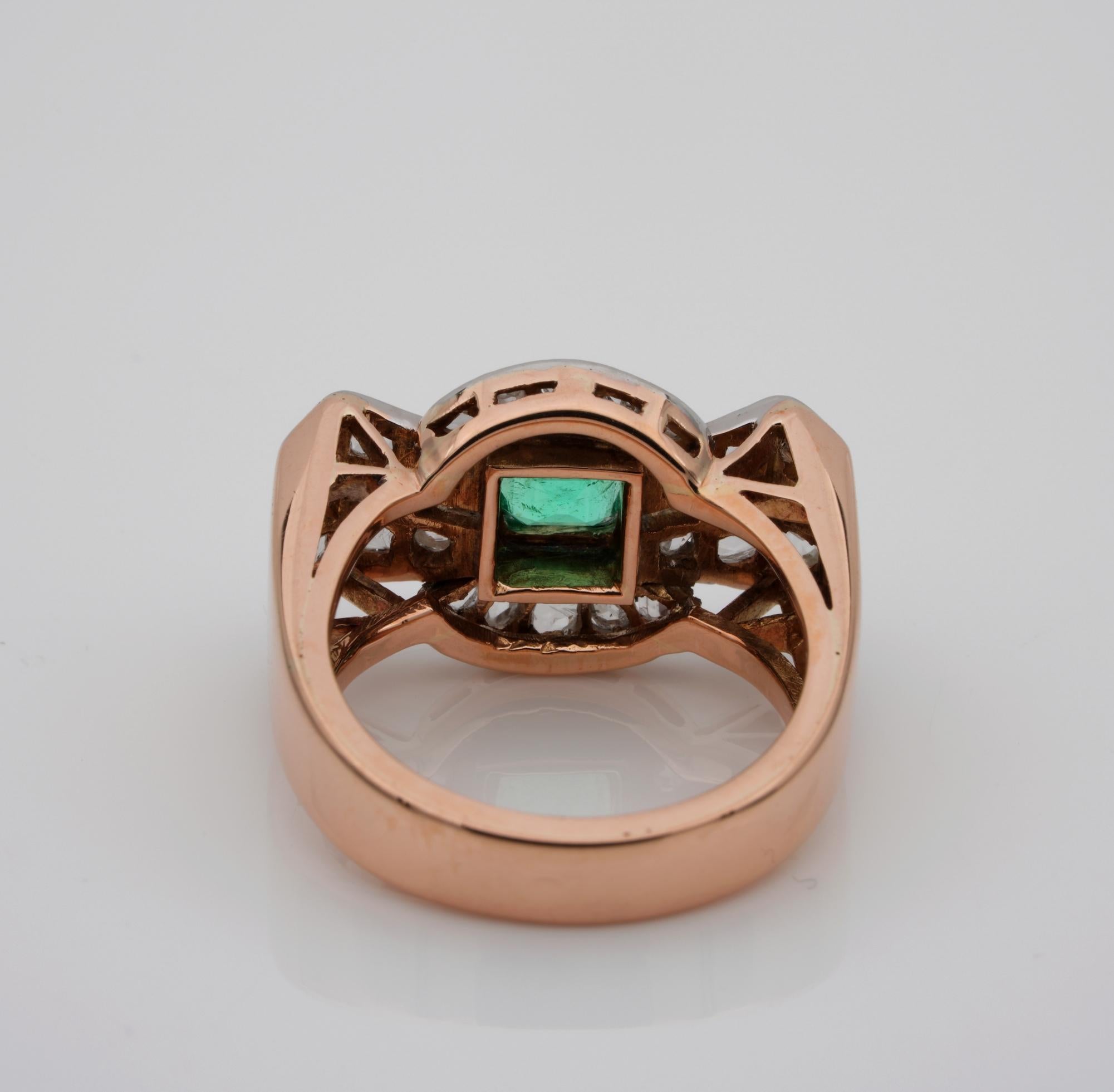 Superb Art Deco Emerald and Diamond Bow Ring For Sale 3