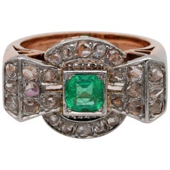 Superb Art Deco Emerald and Diamond Bow Ring