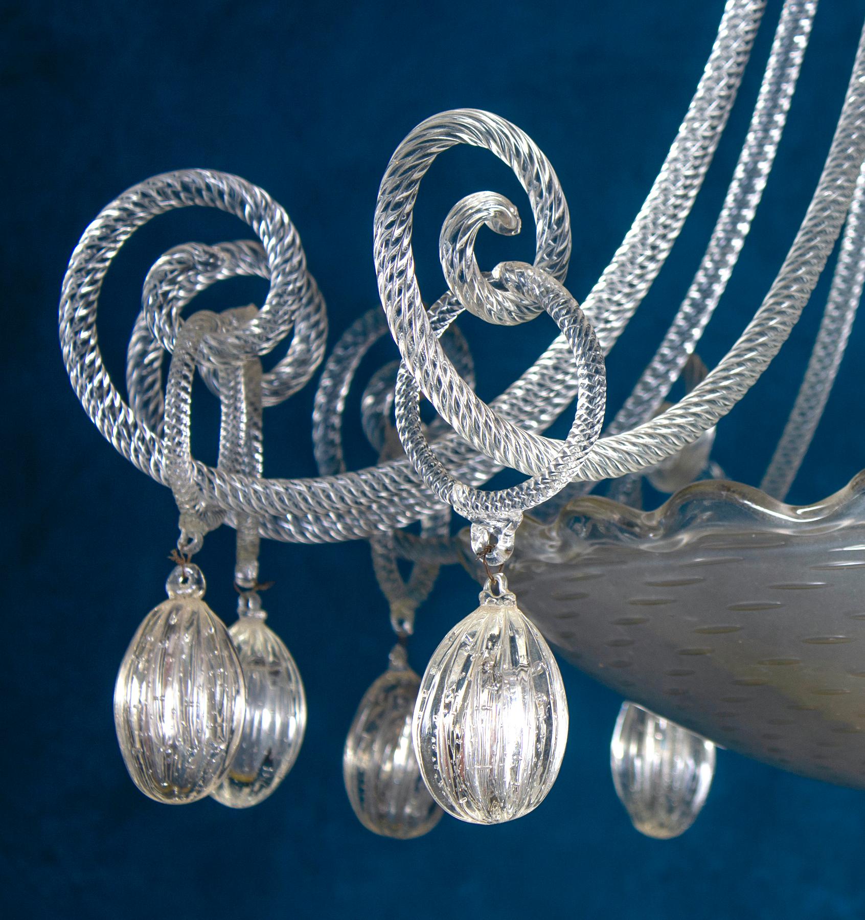 Superb Art Deco Murano Glass Chandelier, 1940 For Sale 4