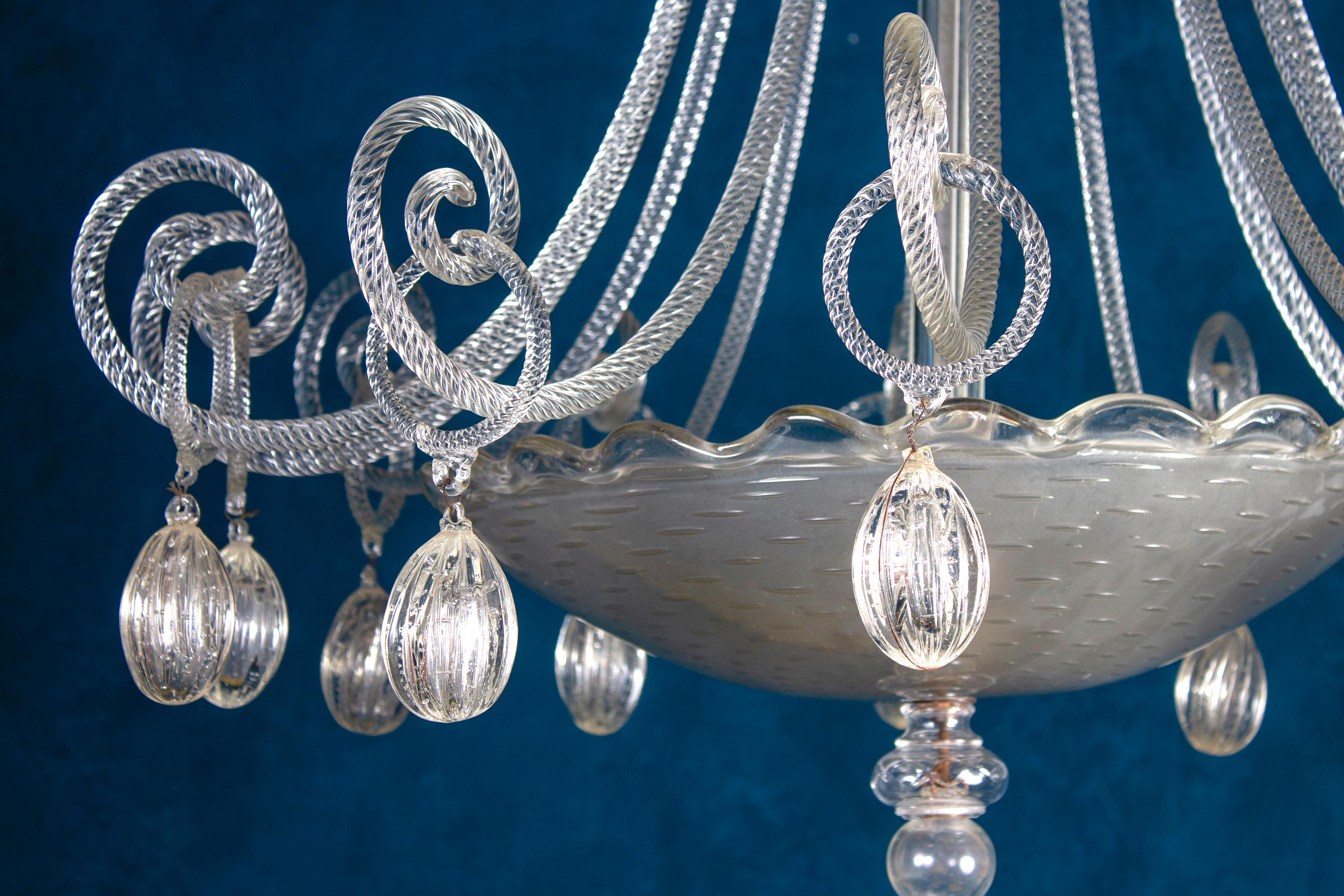 Superb Art Deco Murano Glass Chandelier, 1940 For Sale 5