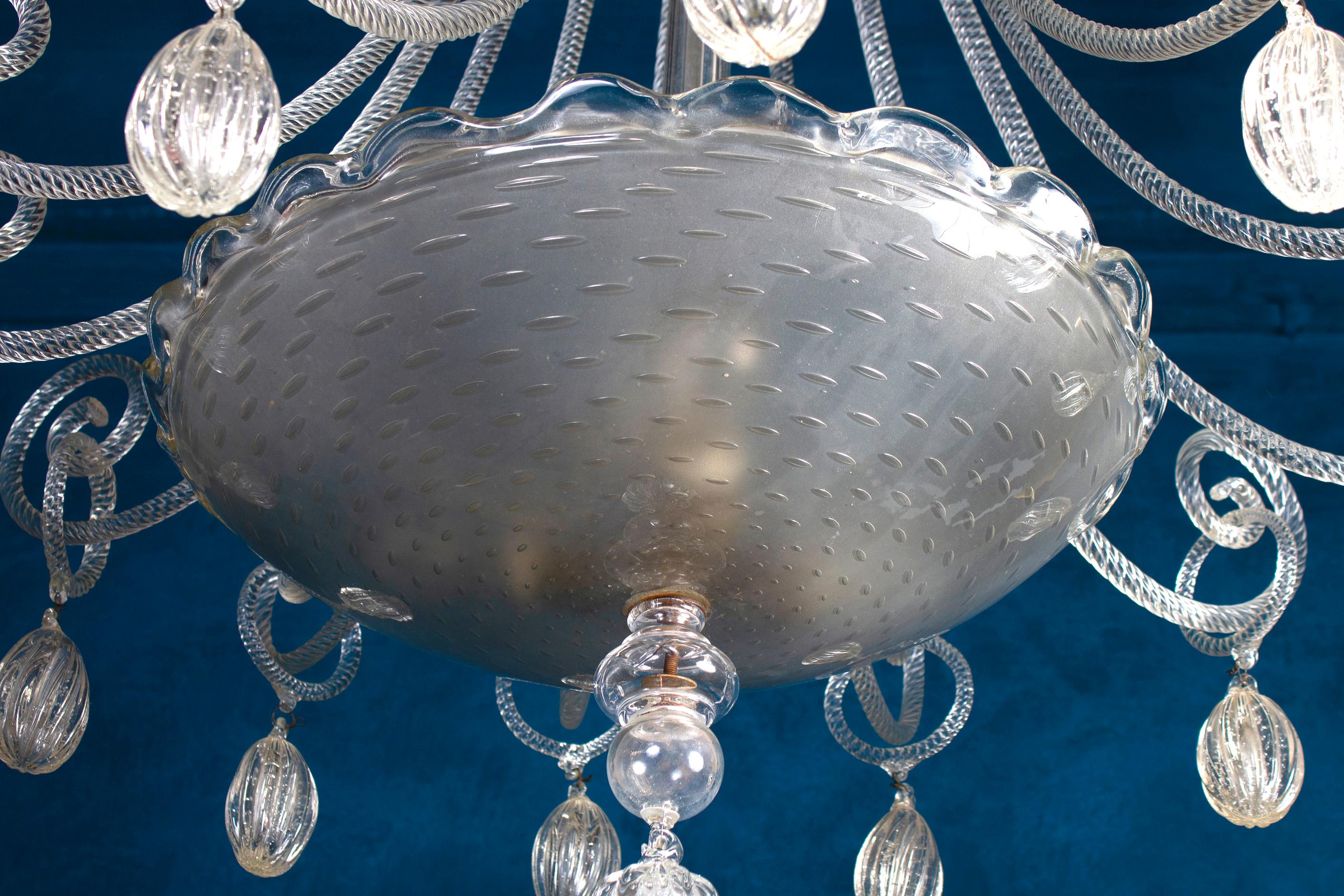 Superb Art Deco Murano Glass Chandelier, 1940 For Sale 7