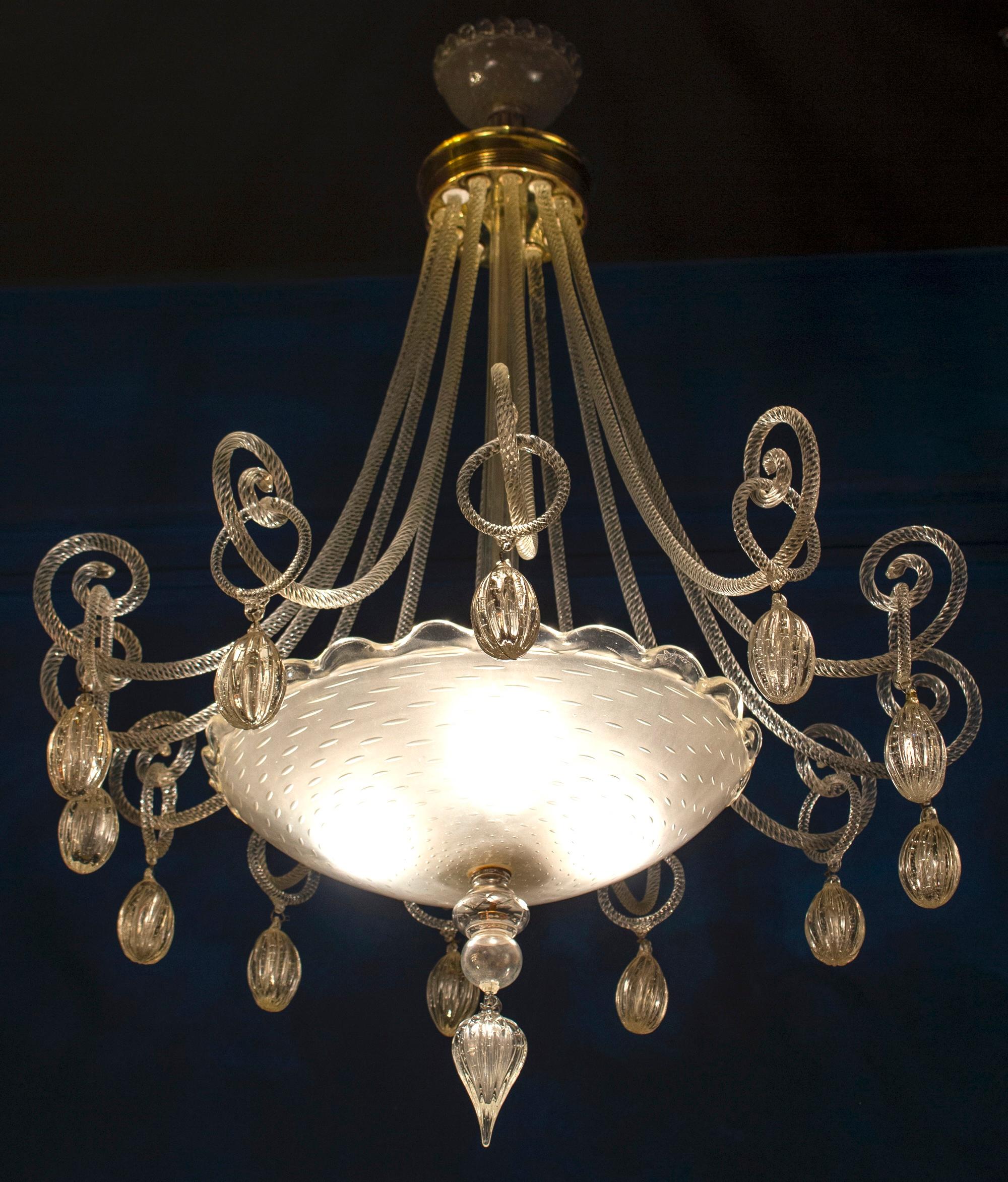 Superb Art Deco Murano Glass Chandelier, 1940 For Sale 8