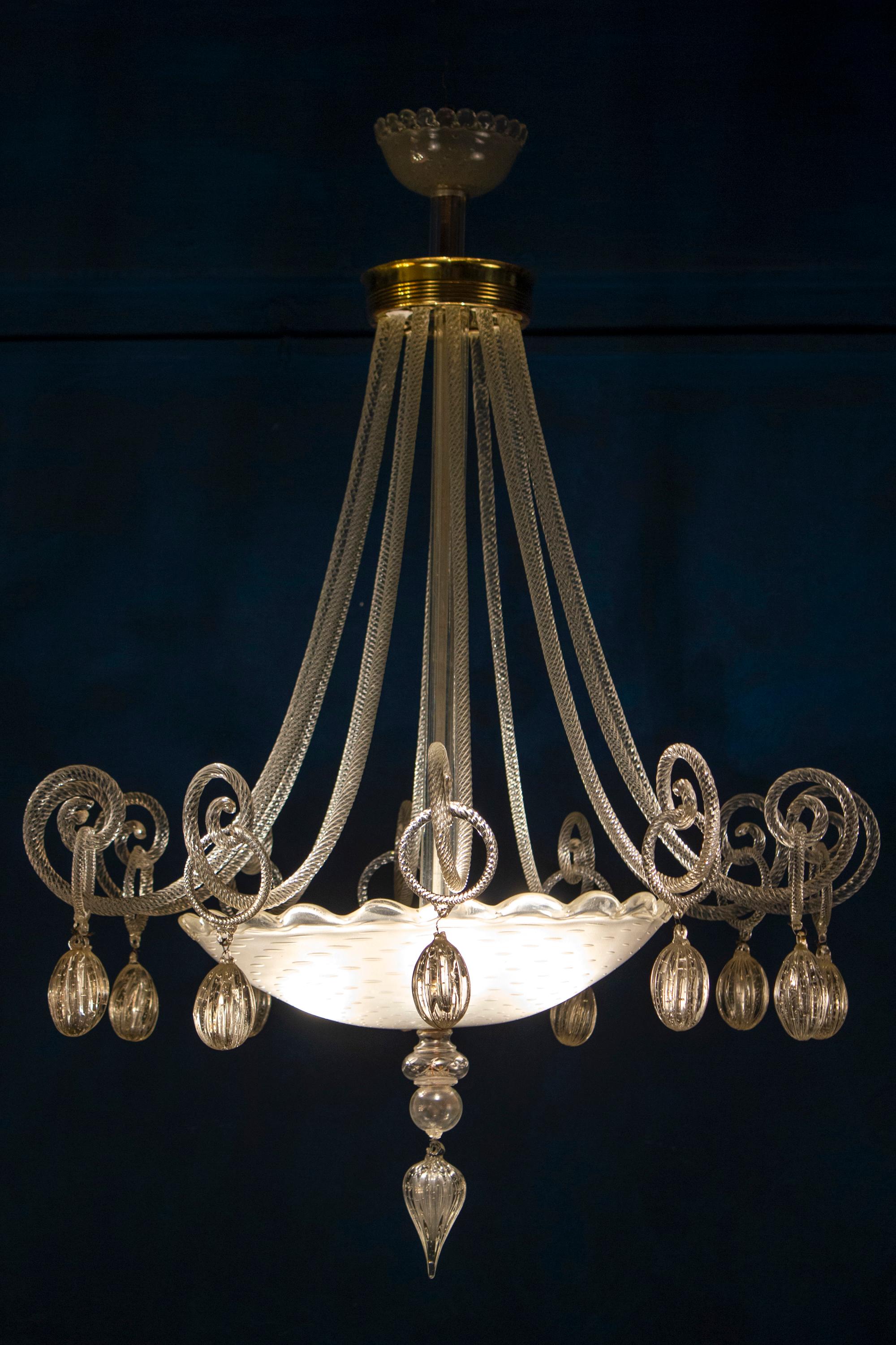 Superb Art Deco Murano Glass Chandelier, 1940 For Sale 9