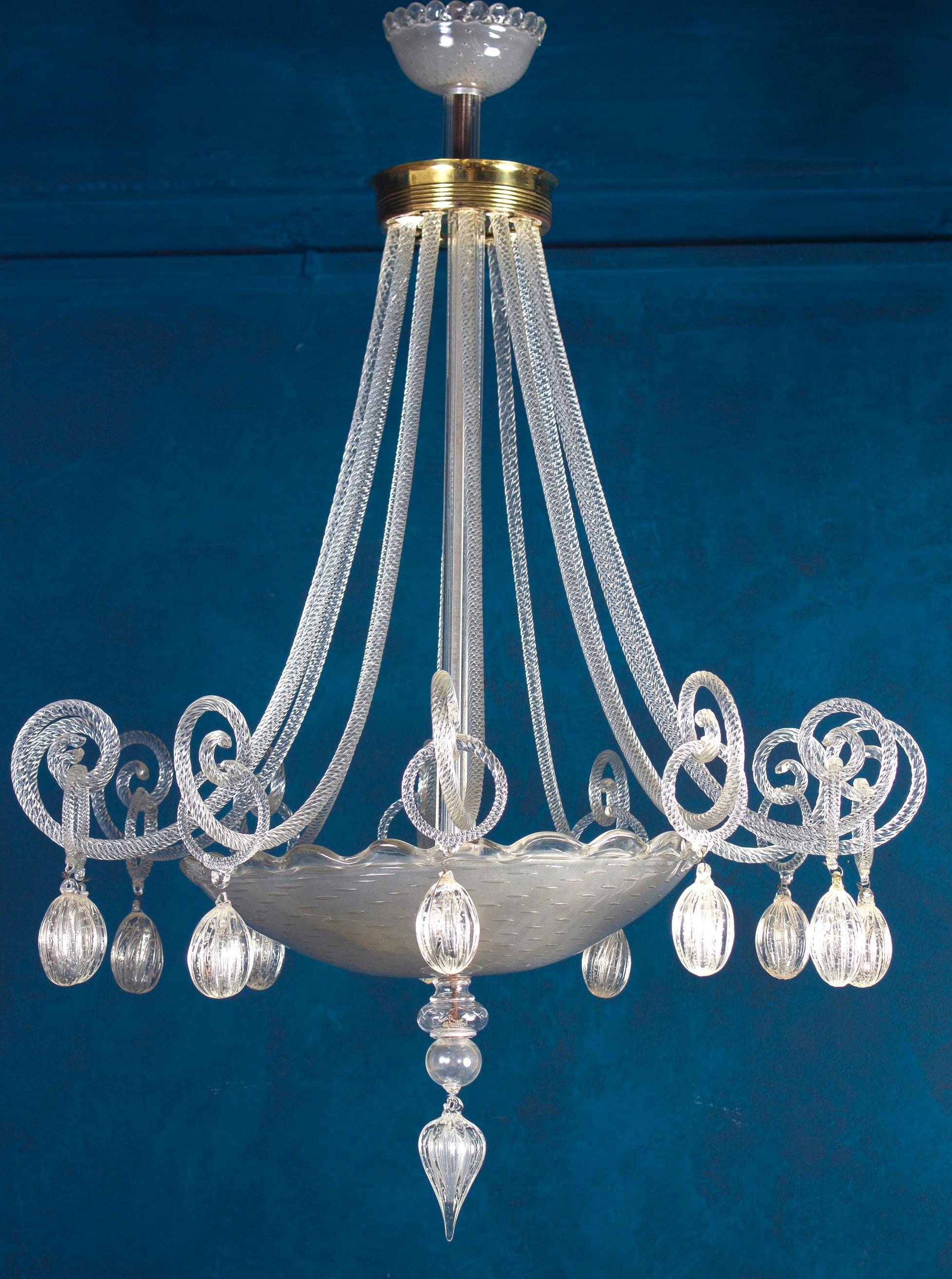 Superb Art Deco Murano Glass Chandelier, 1940 In Good Condition For Sale In Rome, IT