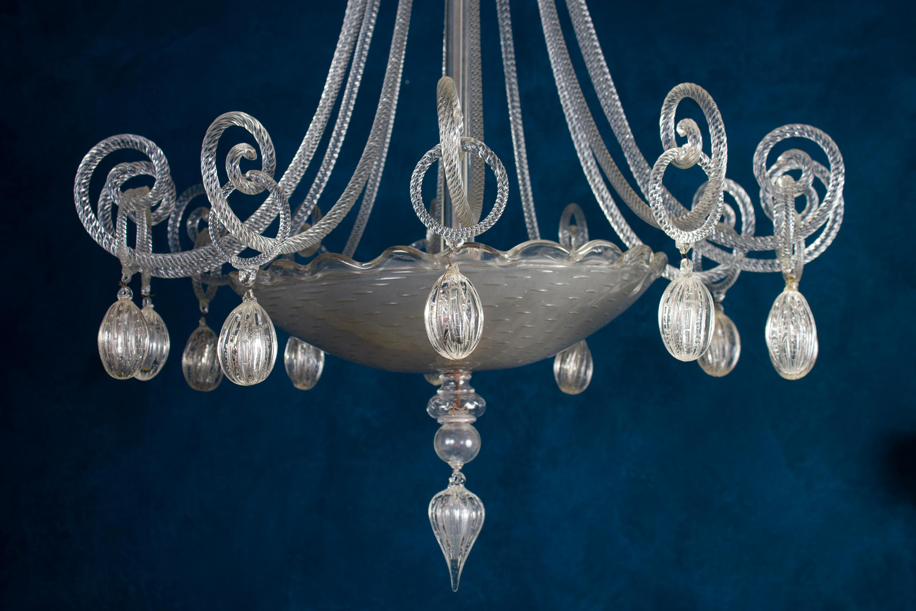 Mid-20th Century Superb Art Deco Murano Glass Chandelier, 1940 For Sale