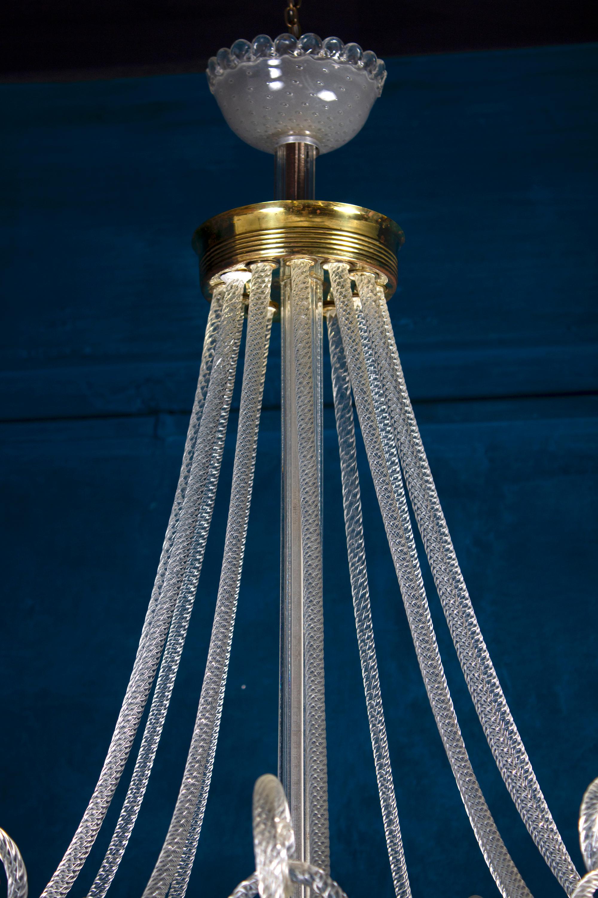Blown Glass Superb Art Deco Murano Glass Chandelier, 1940 For Sale