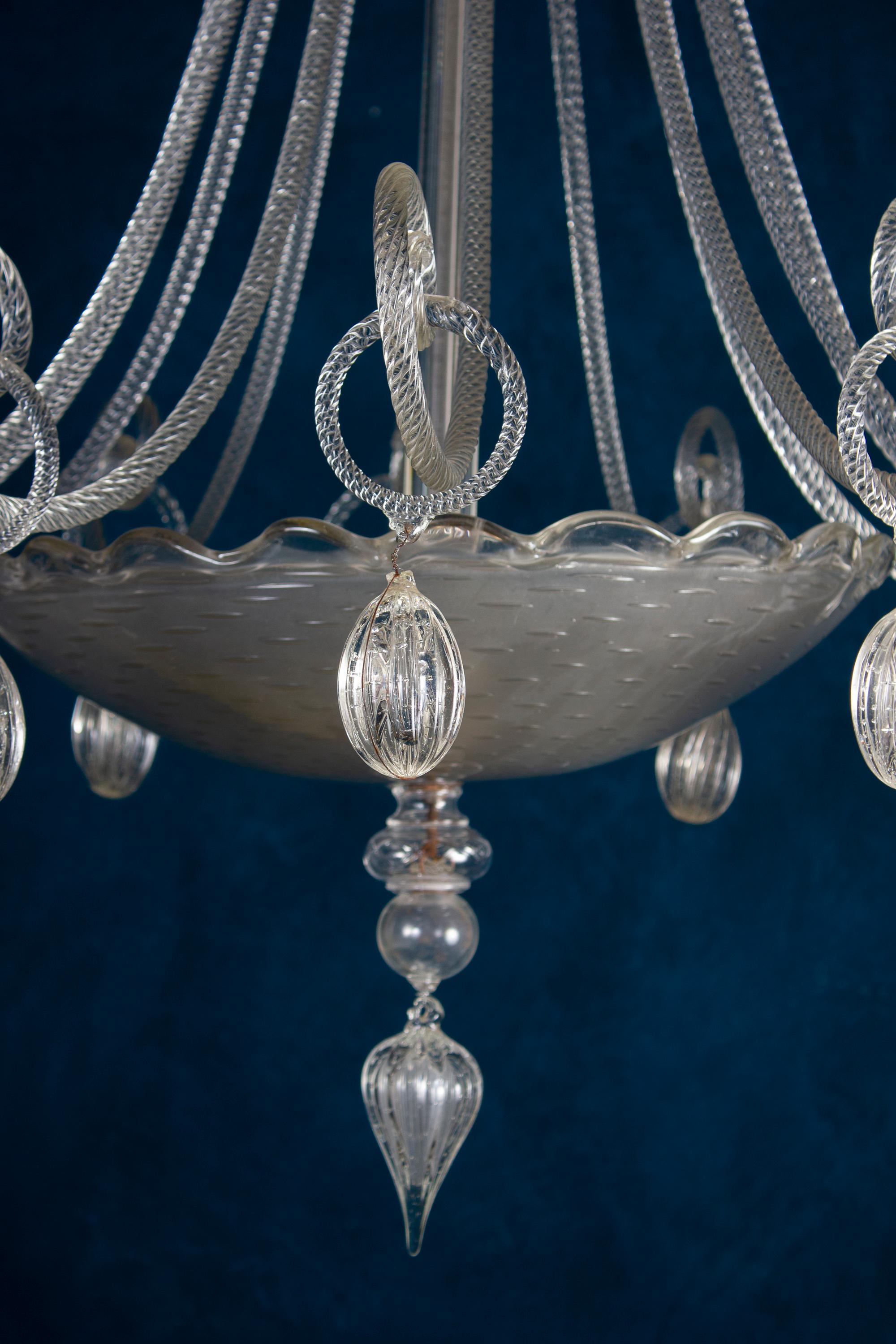 Superb Art Deco Murano Glass Chandelier, 1940 For Sale 1