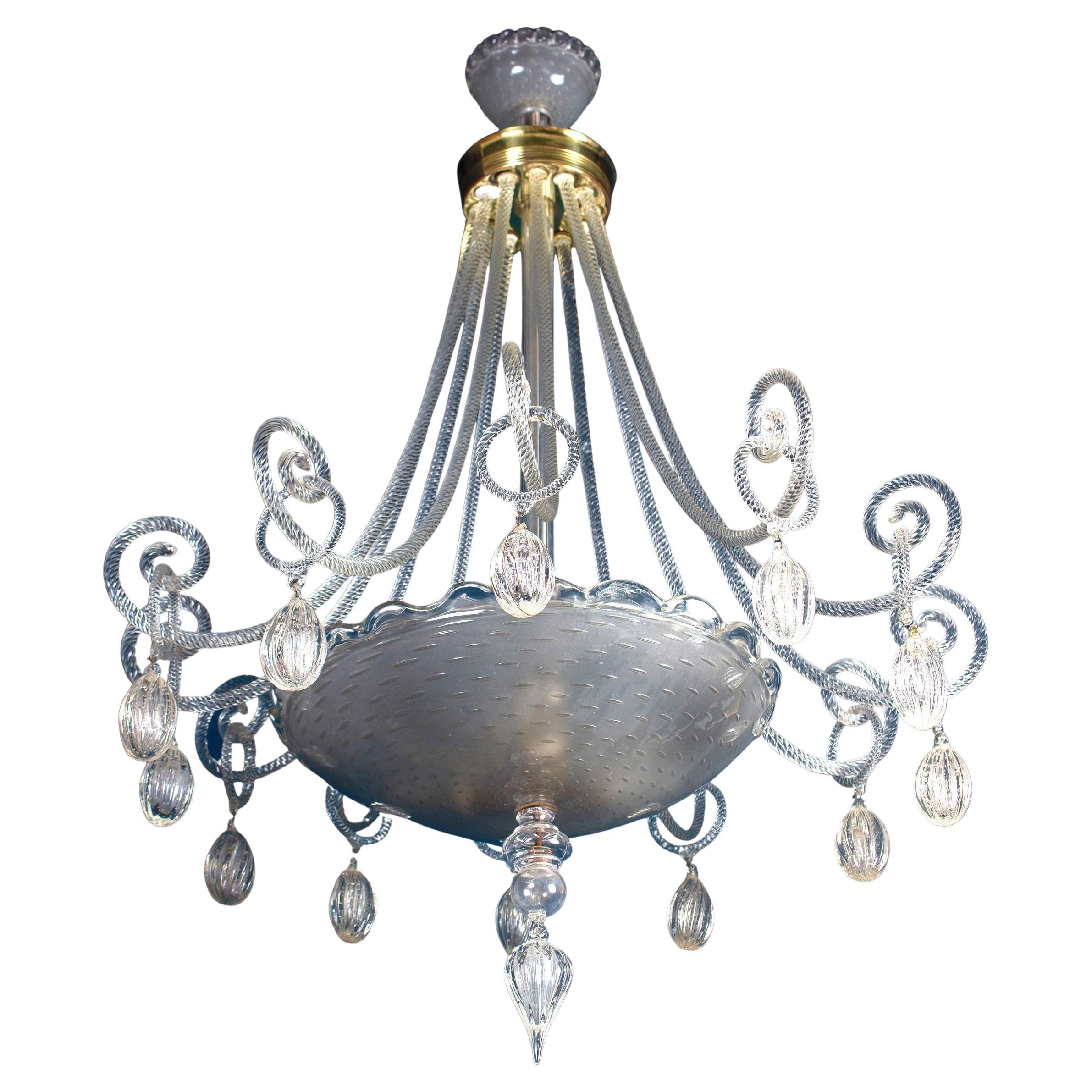 Superbo lampadario in vetro di Murano Art Deco, 1940