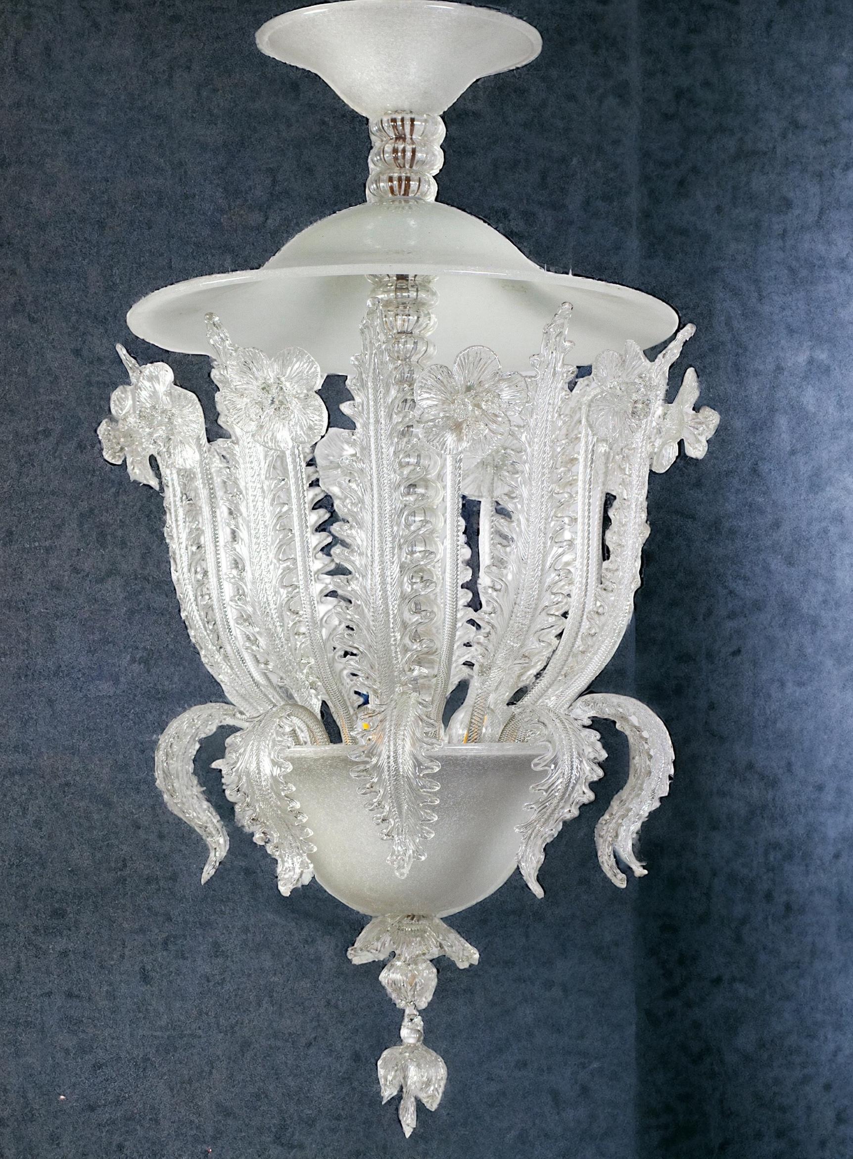 Piece of great beauty designed by Ercole Barovier, 1930-1940.
All glass parts are in excellent original vintage condition.
Three  E 27  light bulbs up to 40 watts per bulb
Cleaned and re-wired, in full working order and ready to use. In excellent