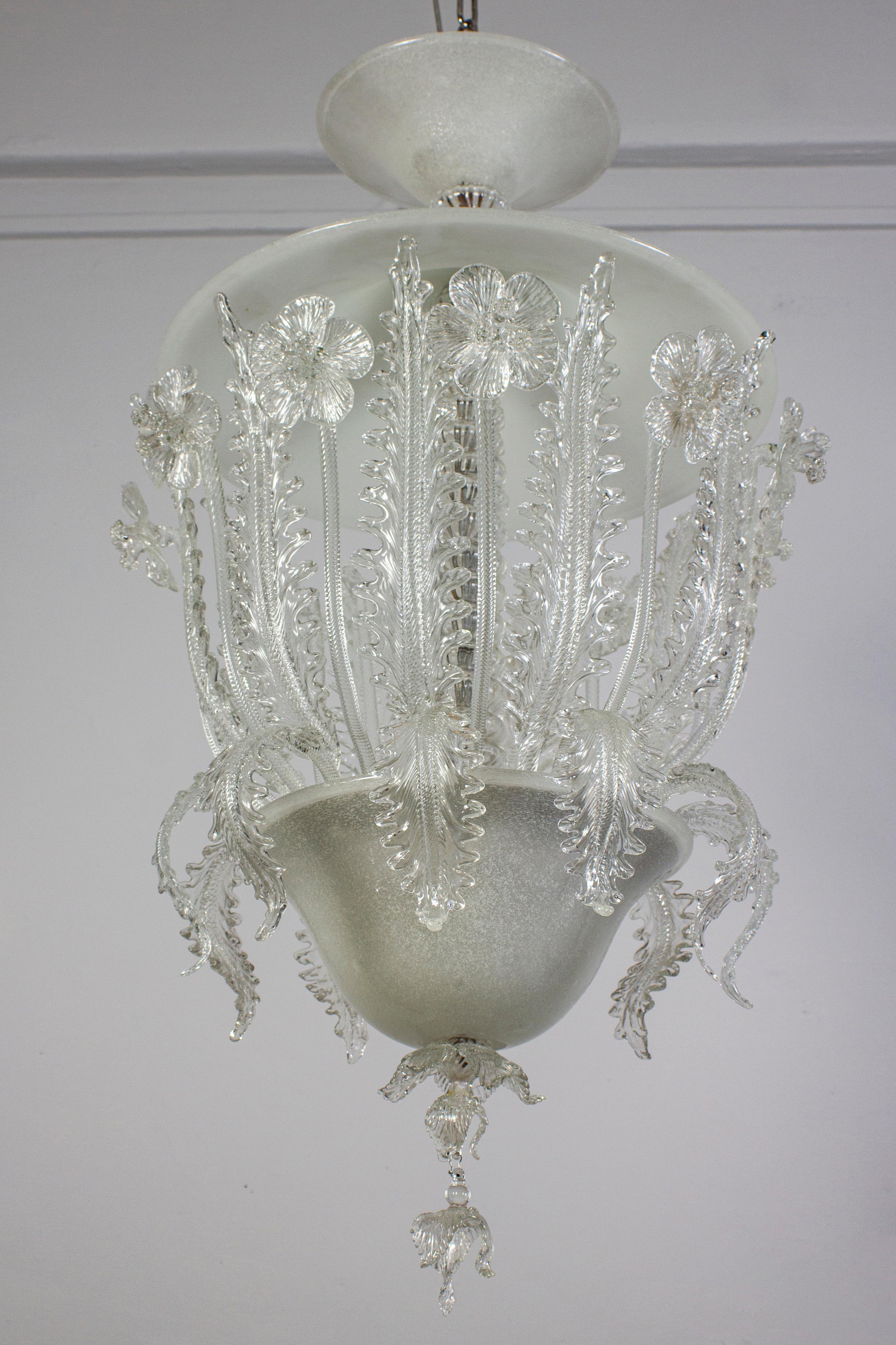 Blown Glass Superb Art Deco Murano Glass Chandelier by Ercole Barovier, 1930s For Sale