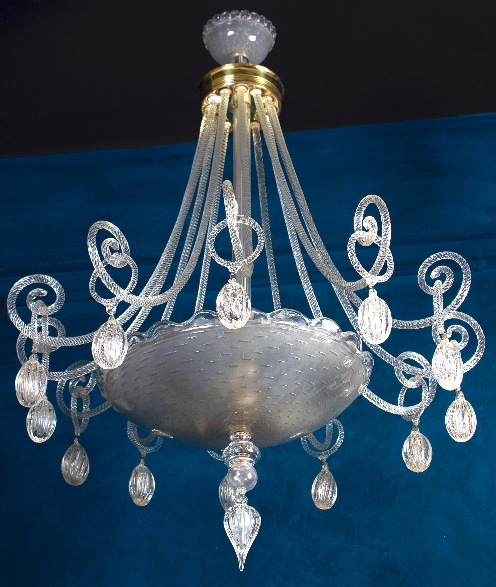Superb Art Deco Murano Glass Chandelier, 1940 For Sale 5