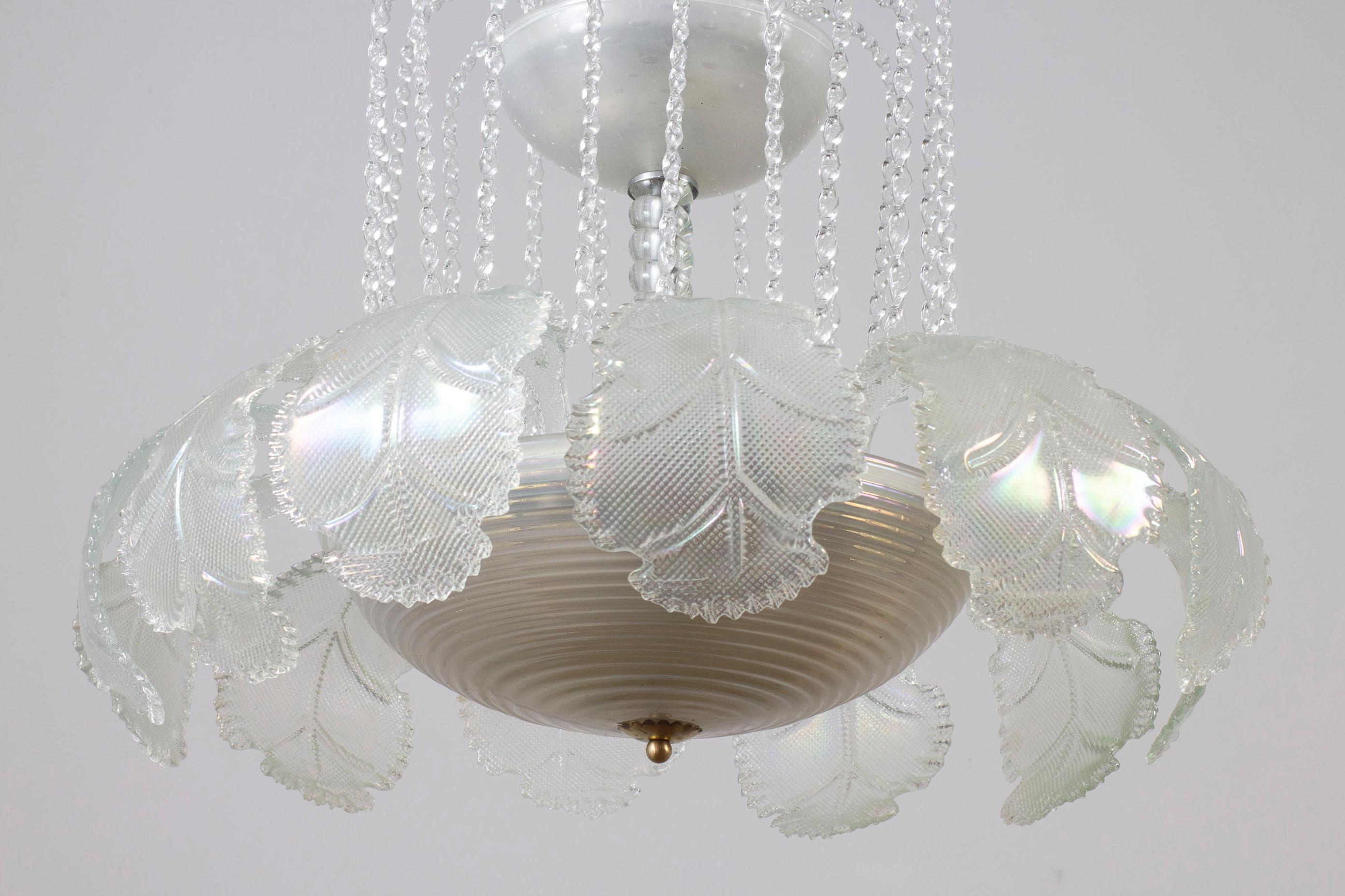 Italian Superb Art Deco Ninfea Murano Glass Chandelier by Barovier Italy, 1940 For Sale