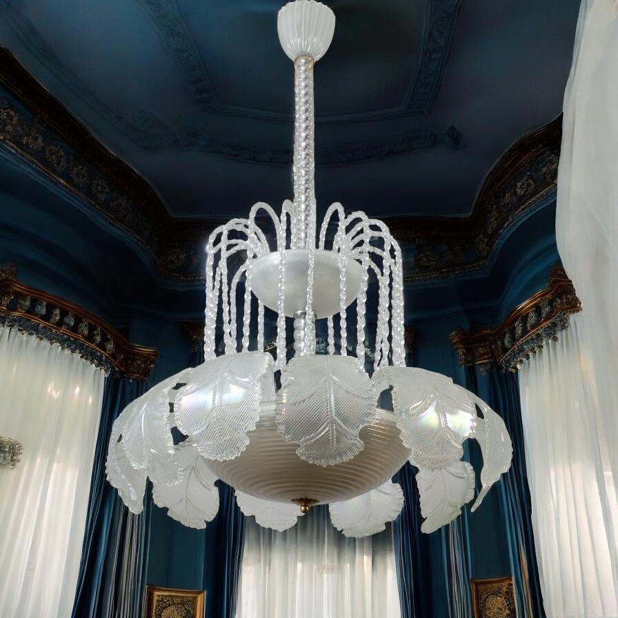 Art déco Superbe lustre Art Déco Ninfea en verre de Murano par Barovier Italie, 1940 en vente