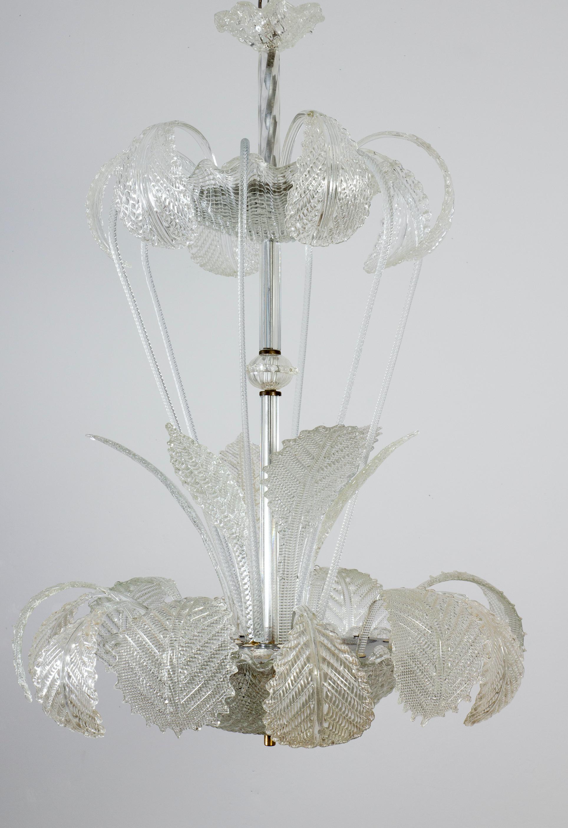 Magnífica araña Art Decó Ninfea de cristal de Murano de Barovier Italia, 1940 en Excelente estado para la venta en Rome, IT