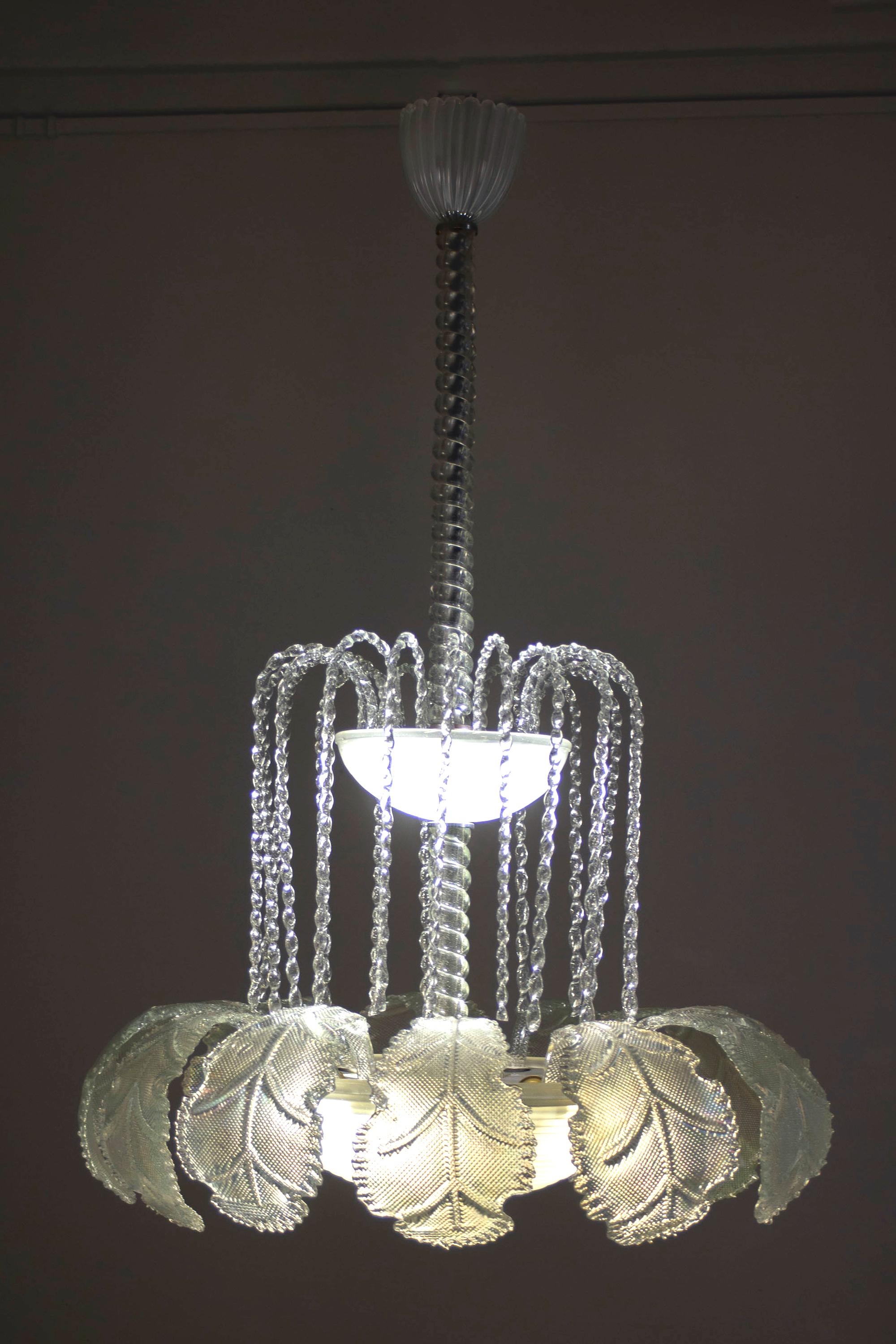 italien Superbe lustre Art Déco Ninfea en verre de Murano par Barovier Italie, 1940 en vente