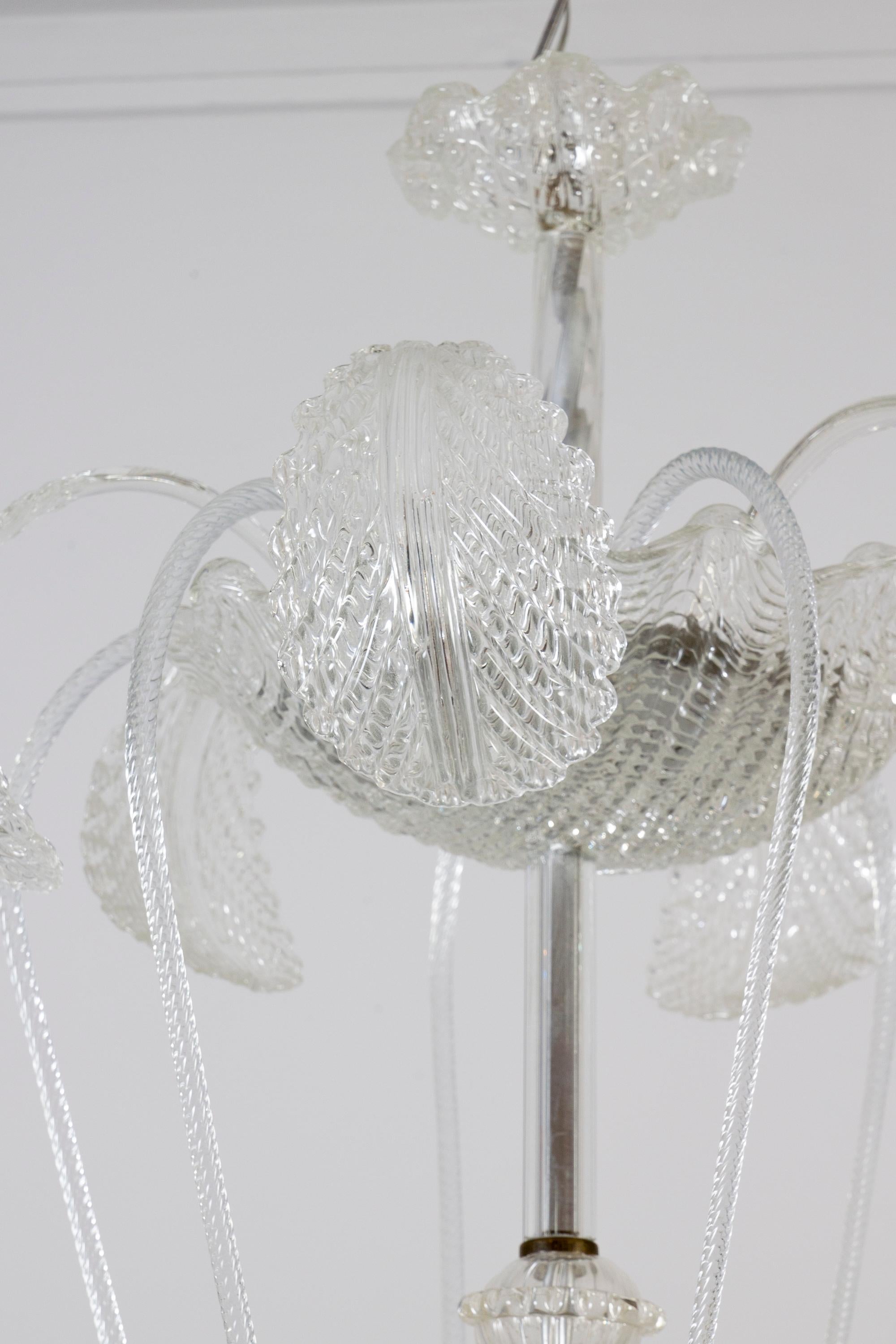 Magnífica araña Art Decó Ninfea de cristal de Murano de Barovier Italia, 1940 Vidrio soplado en venta