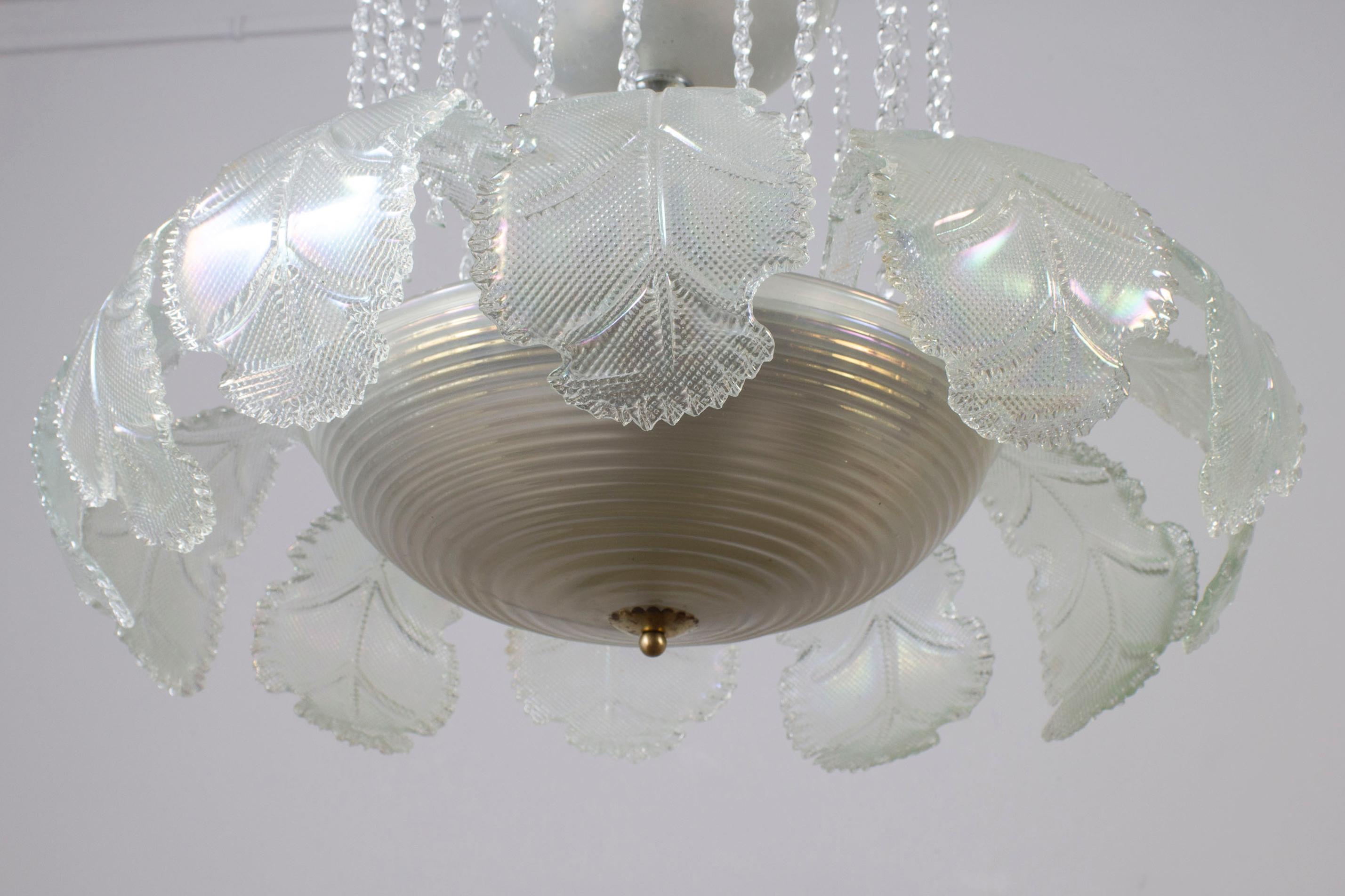 Superb Art Deco Ninfea Murano Glass Chandelier by Barovier Italy, 1940 For Sale 1