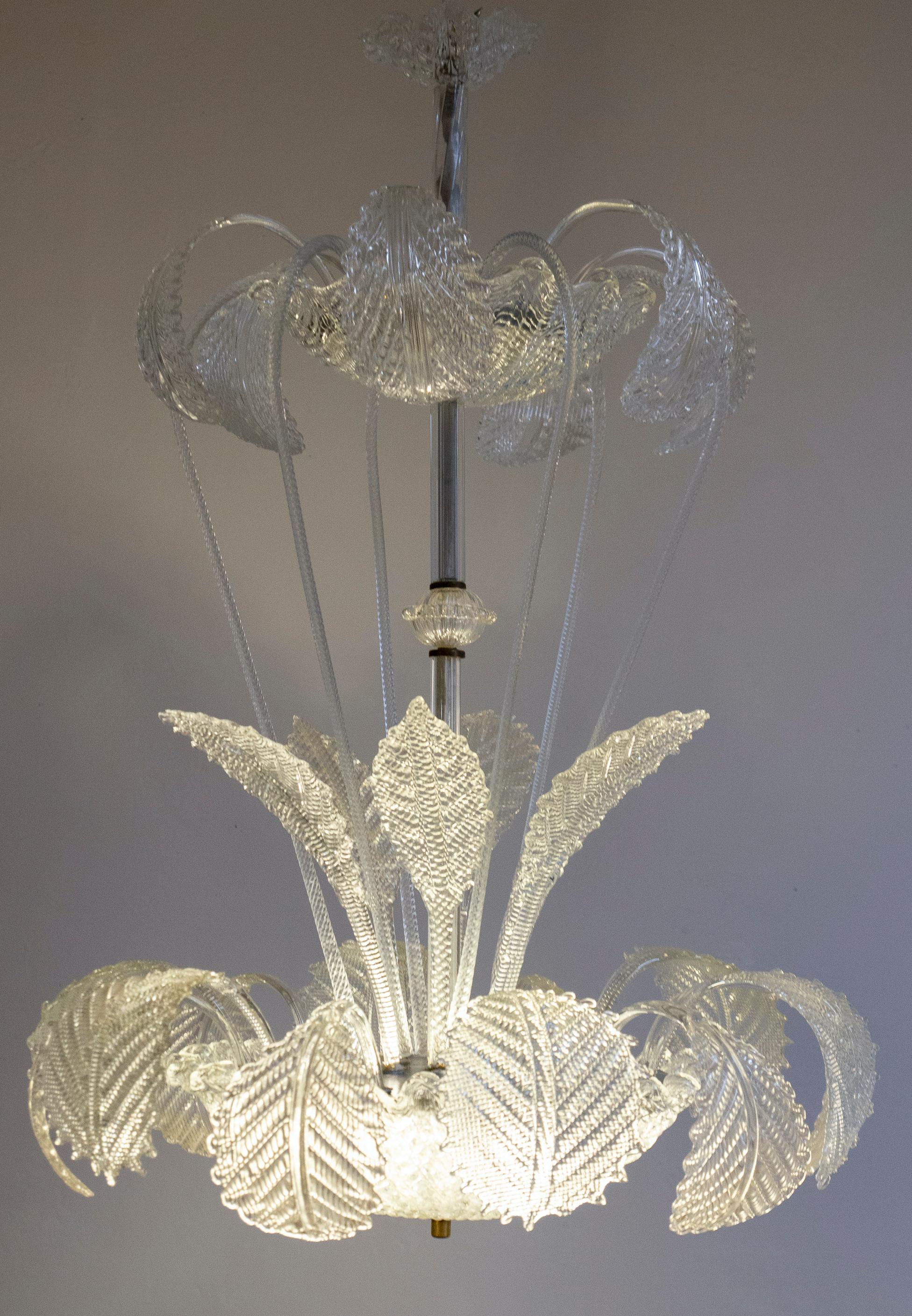 Magnífica araña Art Decó Ninfea de cristal de Murano de Barovier Italia, 1940 en venta 2
