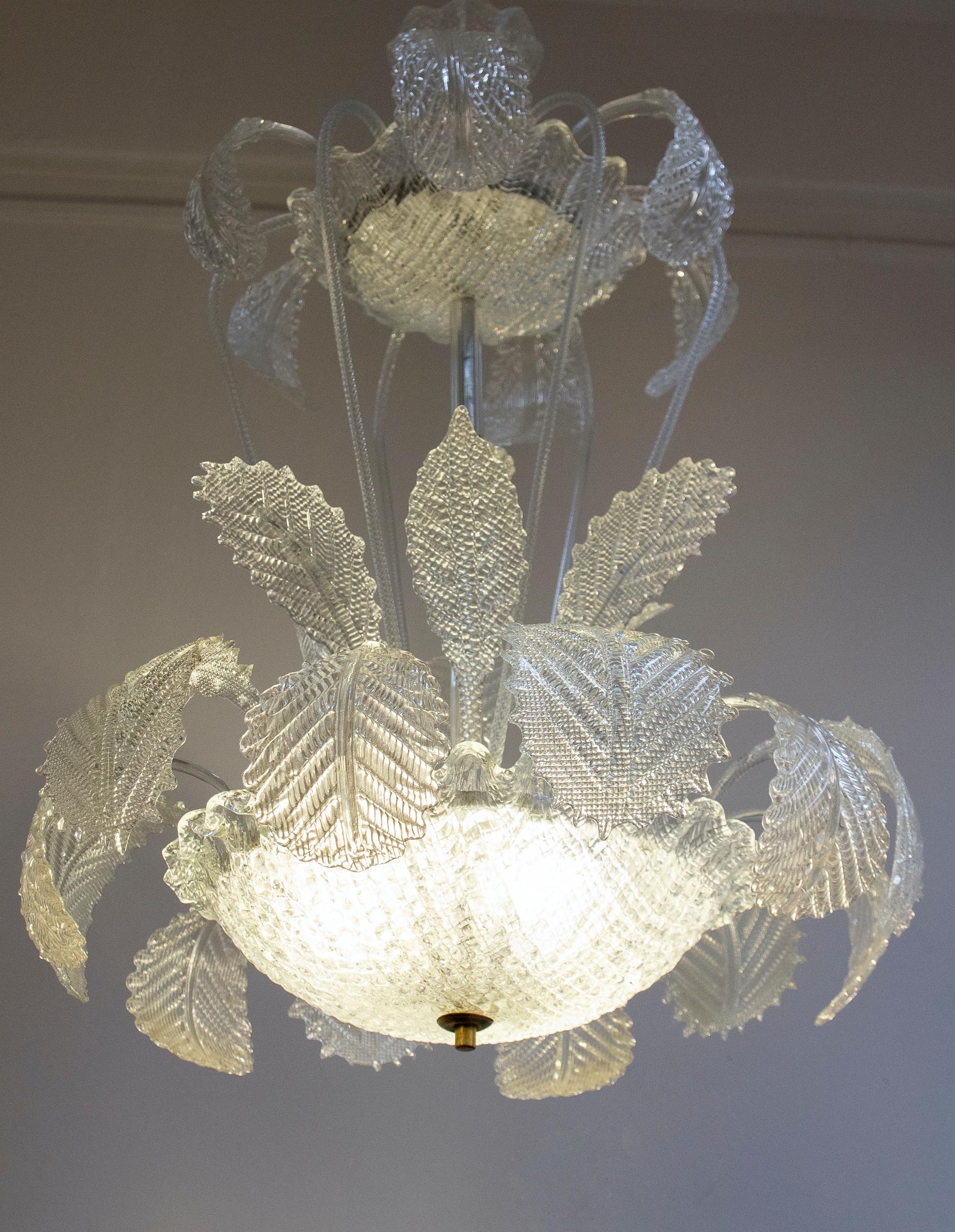 Magnífica araña Art Decó Ninfea de cristal de Murano de Barovier Italia, 1940 en venta 3
