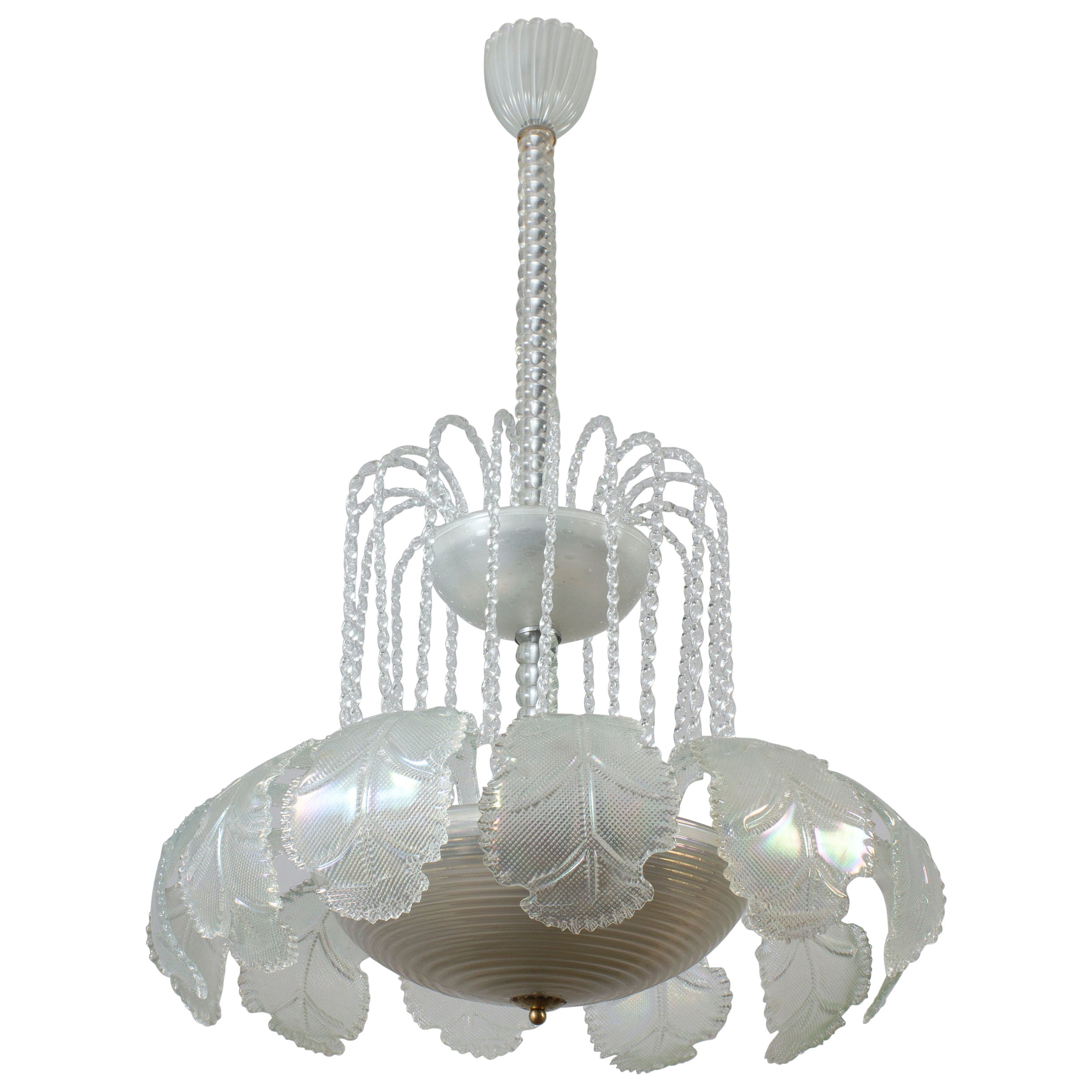 Superbo lampadario Art Deco Ninfea in vetro di Murano di Barovier Italia, 1940