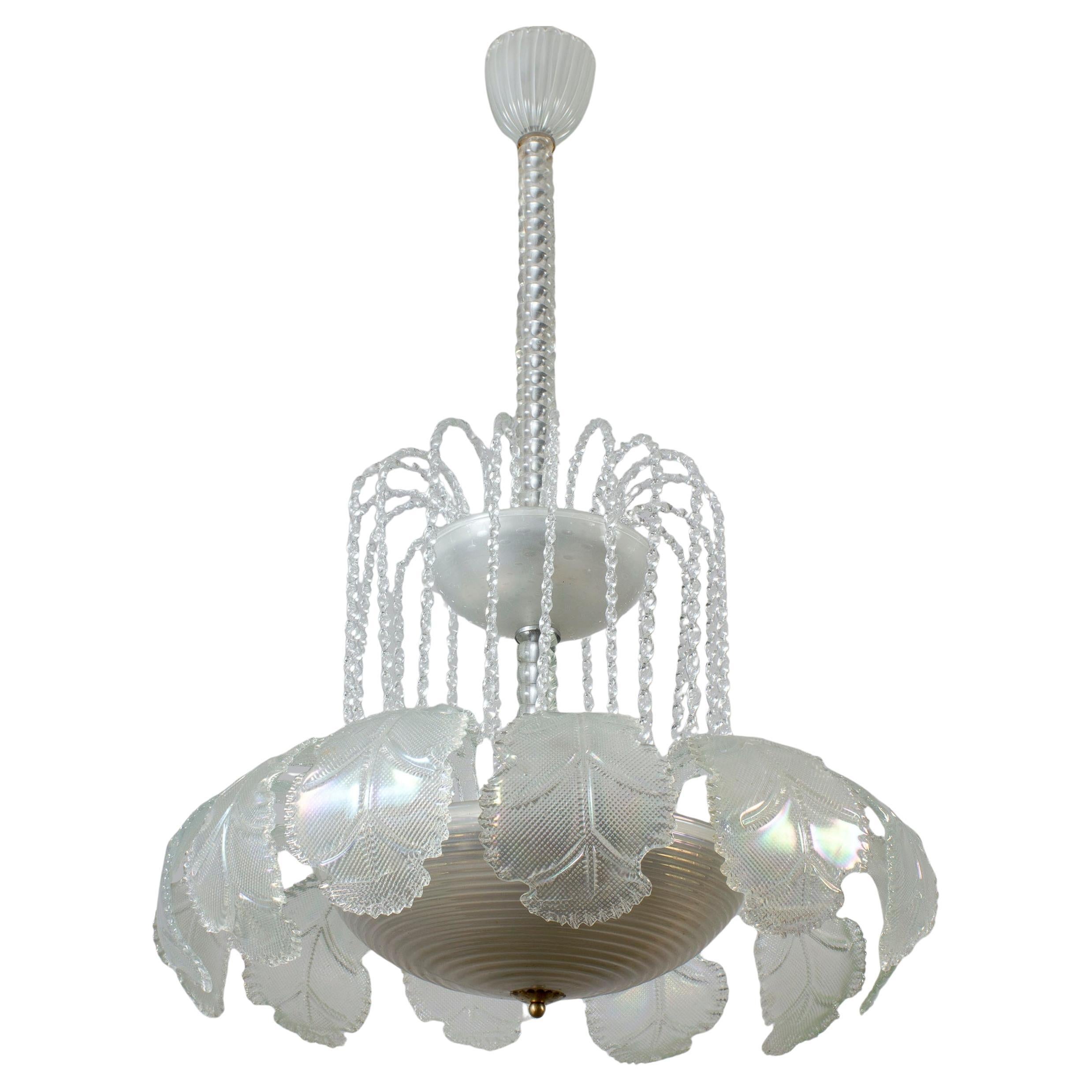 Magnífica araña Art Decó Ninfea de cristal de Murano de Barovier Italia, 1940