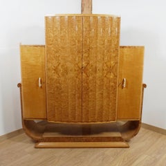 Superb Art Deco Satin Birch and Walnut Cocktail Cabinet