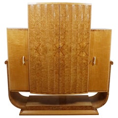 Superb Art Deco Satin Birch and Walnut Cocktail Cabinet