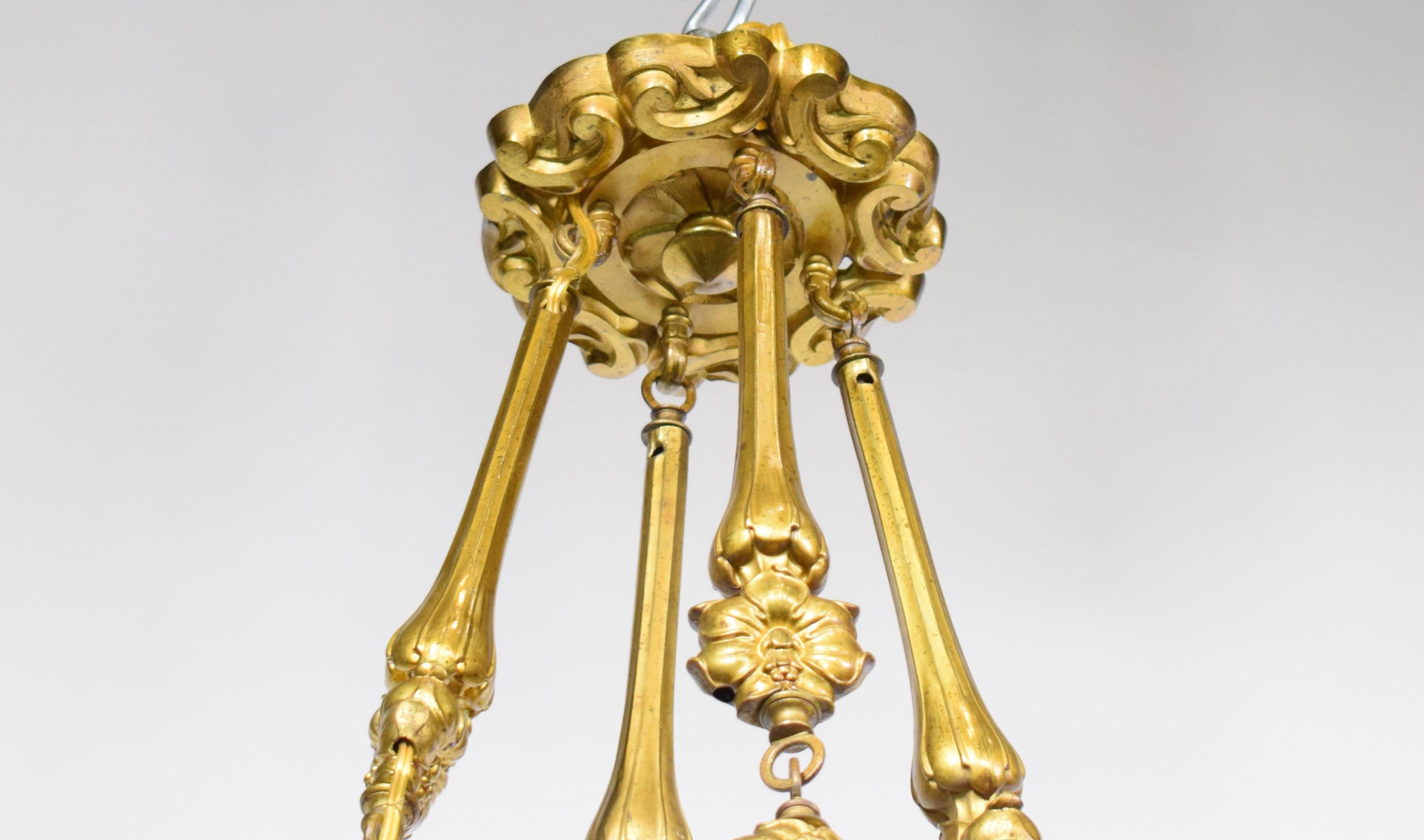 French Superb Art Nouveau Gilt Bronze Chandelier For Sale