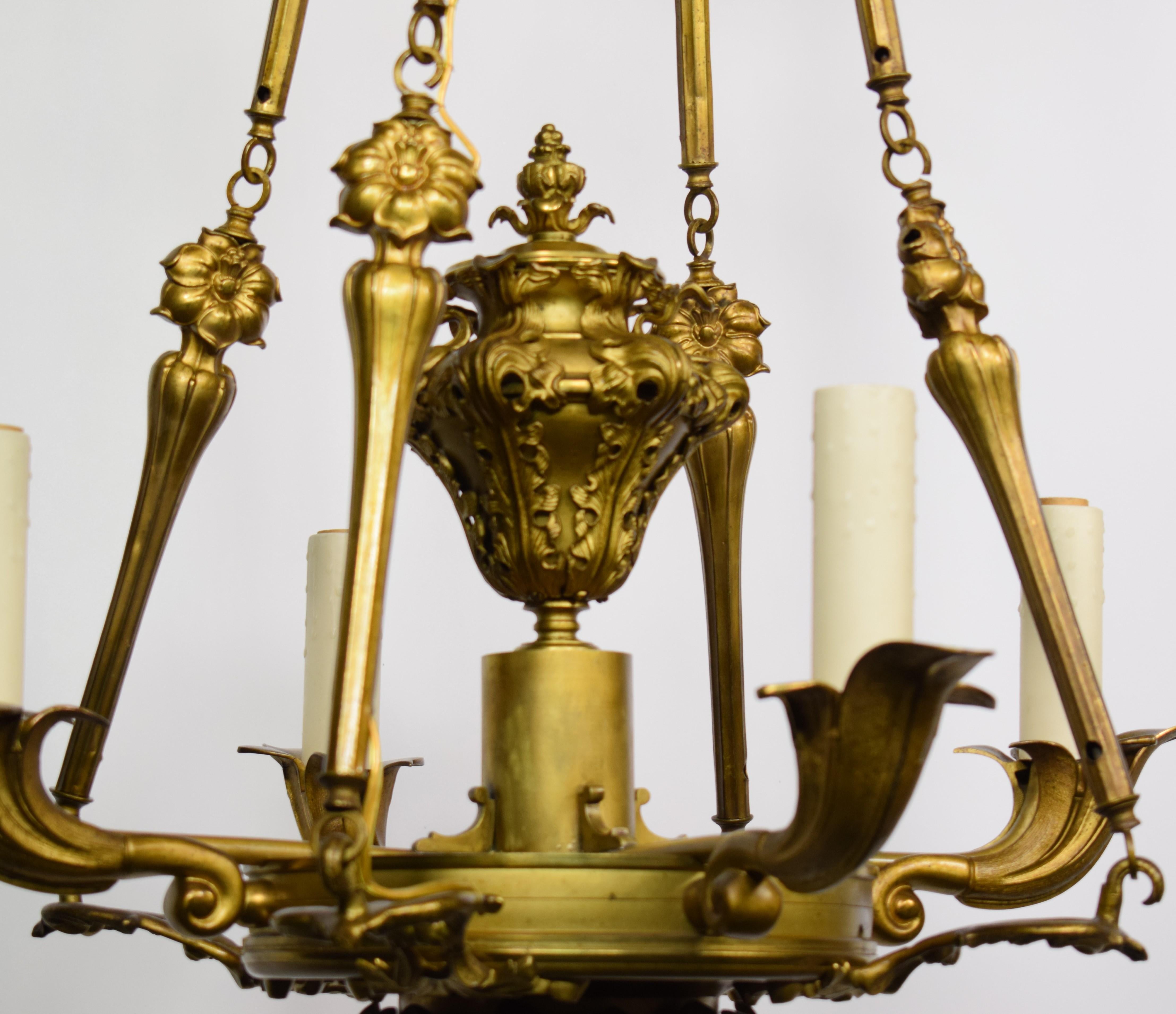 20th Century Superb Art Nouveau Gilt Bronze Chandelier For Sale