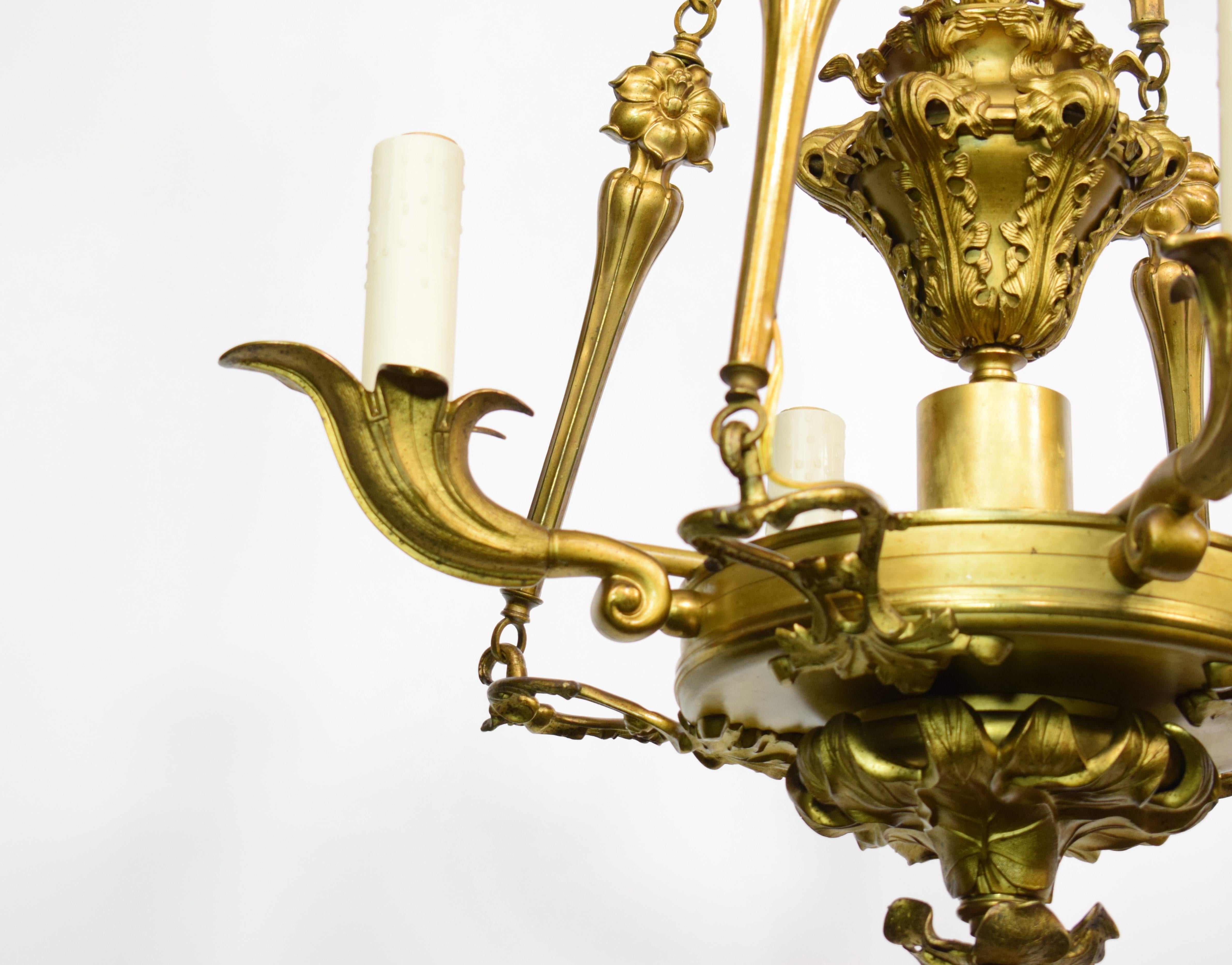 Superb Art Nouveau Gilt Bronze Chandelier For Sale 2