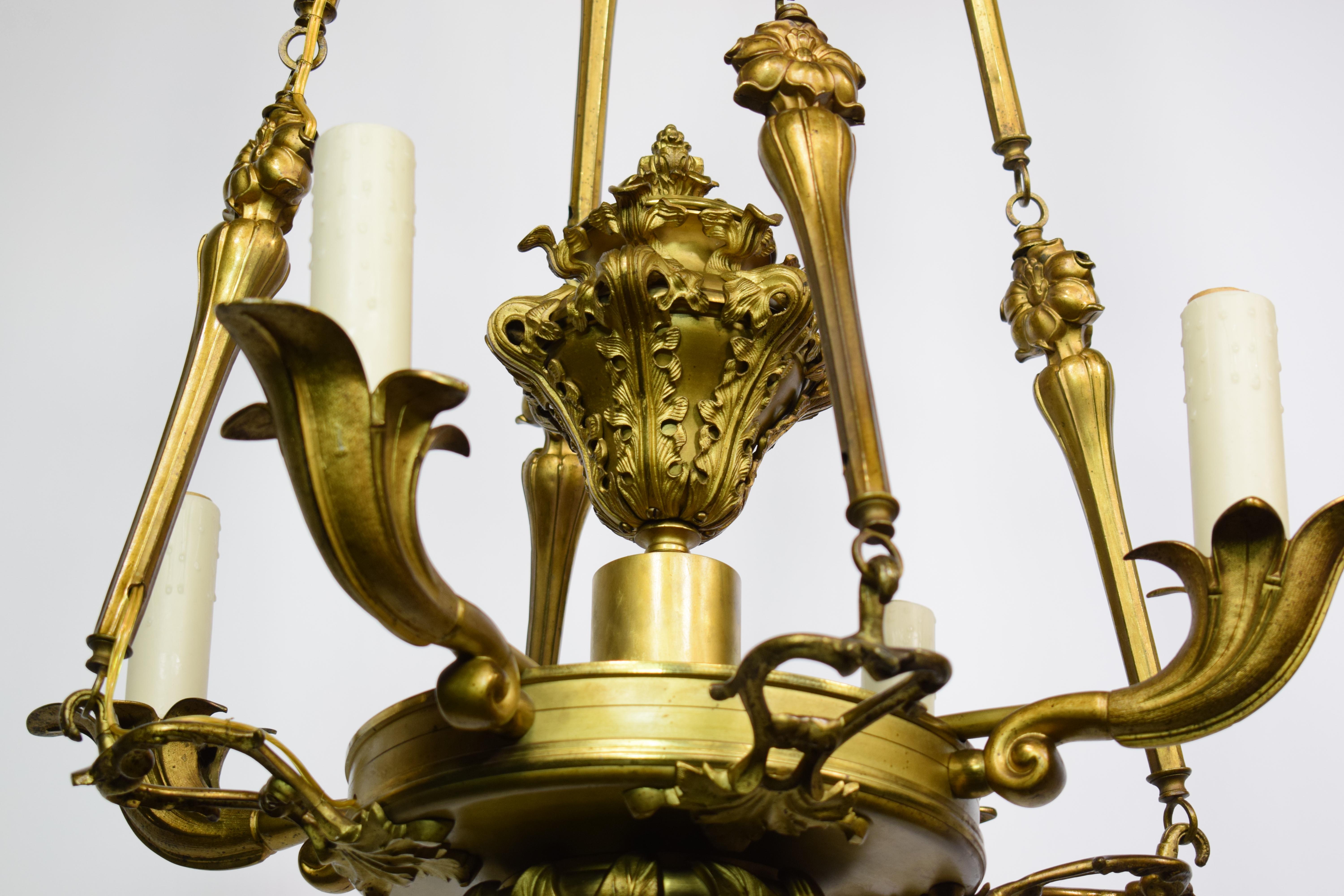 Superb Art Nouveau Gilt Bronze Chandelier For Sale 4