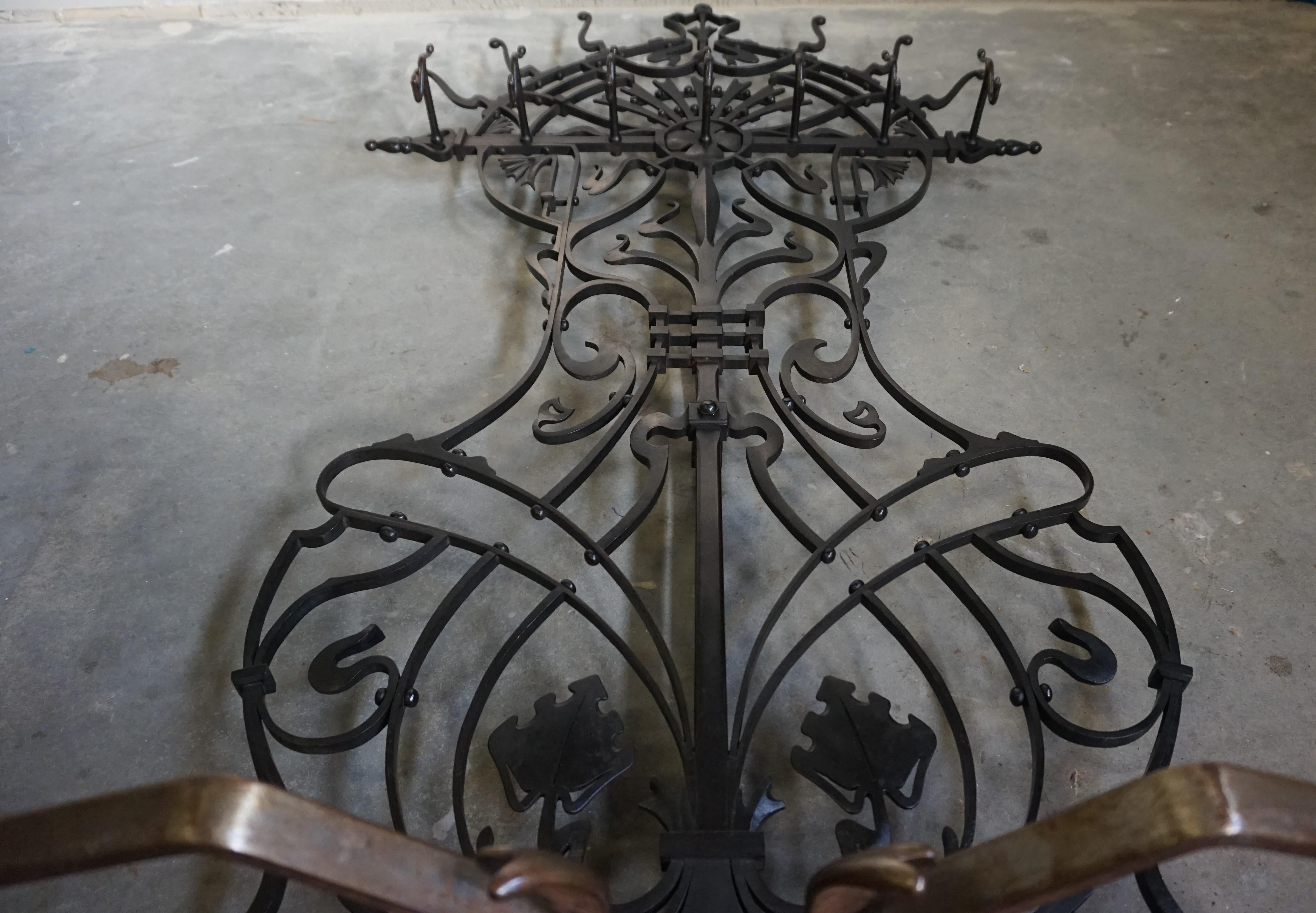 Superb Arts & Crafts Hand Forged Wrought Iron Hall Coat Rack and Umbrella Stand For Sale 1