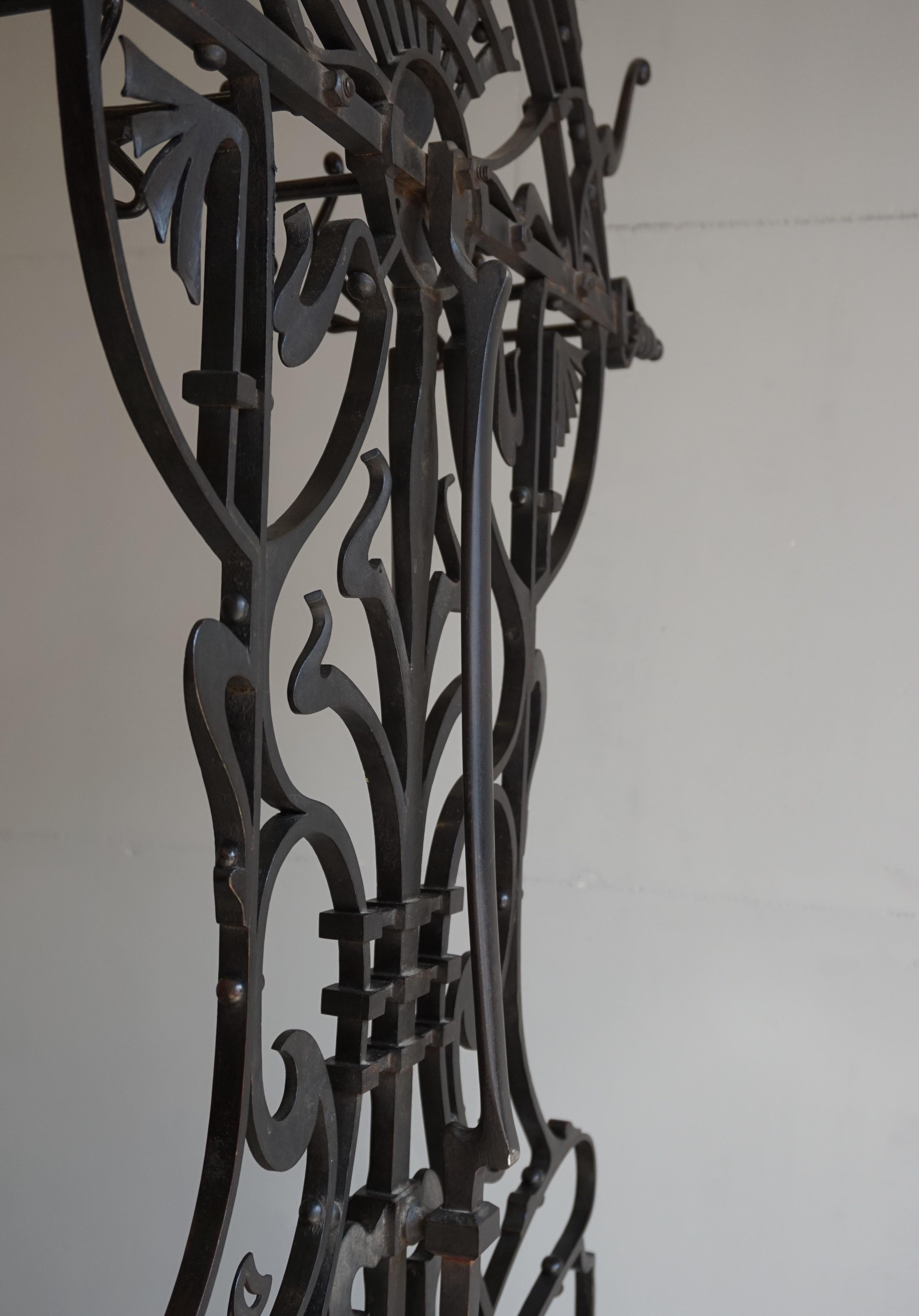 Superb Arts & Crafts Hand Forged Wrought Iron Hall Coat Rack and Umbrella Stand For Sale 5