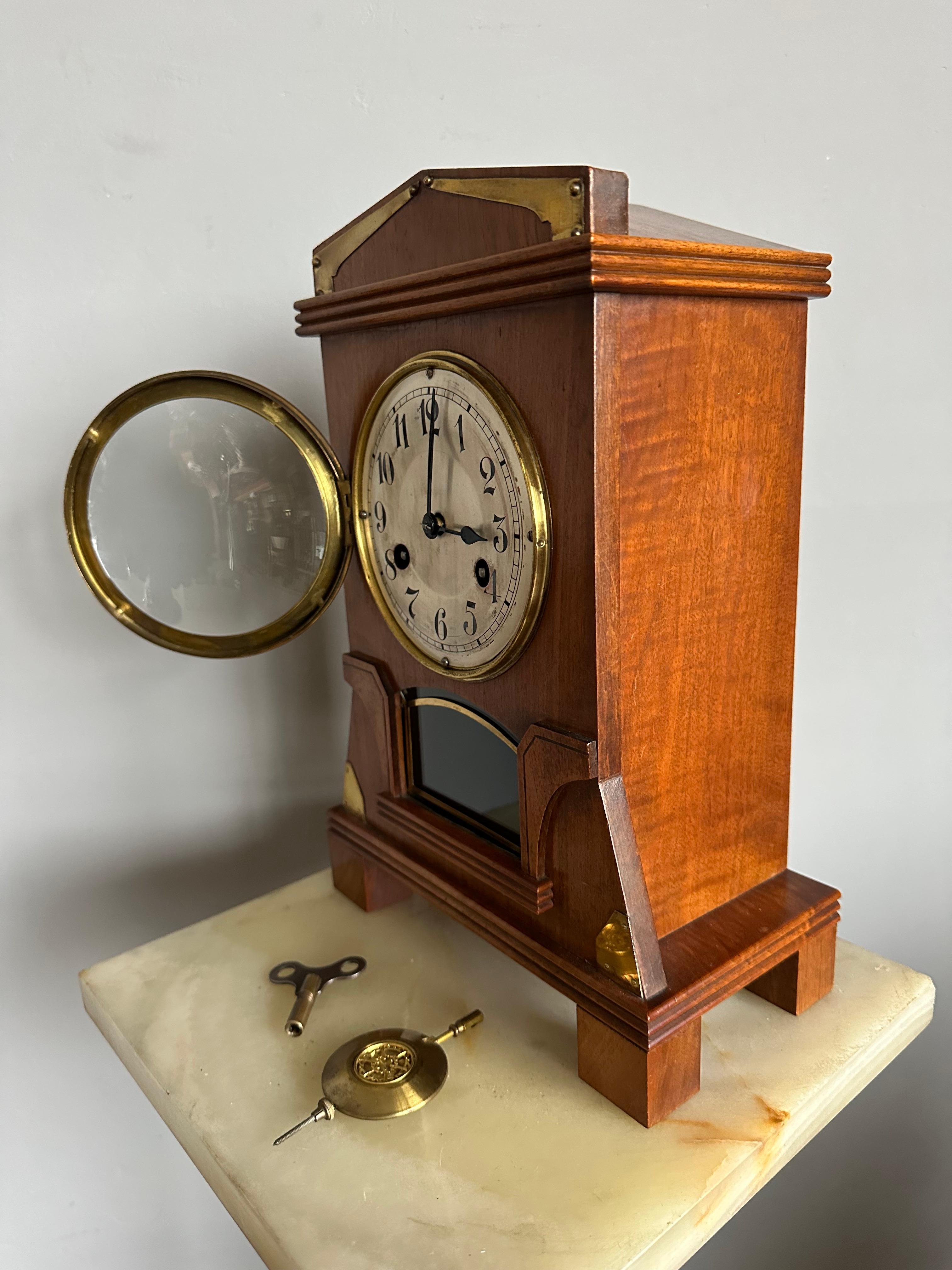 20th Century Superb Arts and Crafts Nutwood and Brass Pendulum / Table Clock or Desk Clock For Sale
