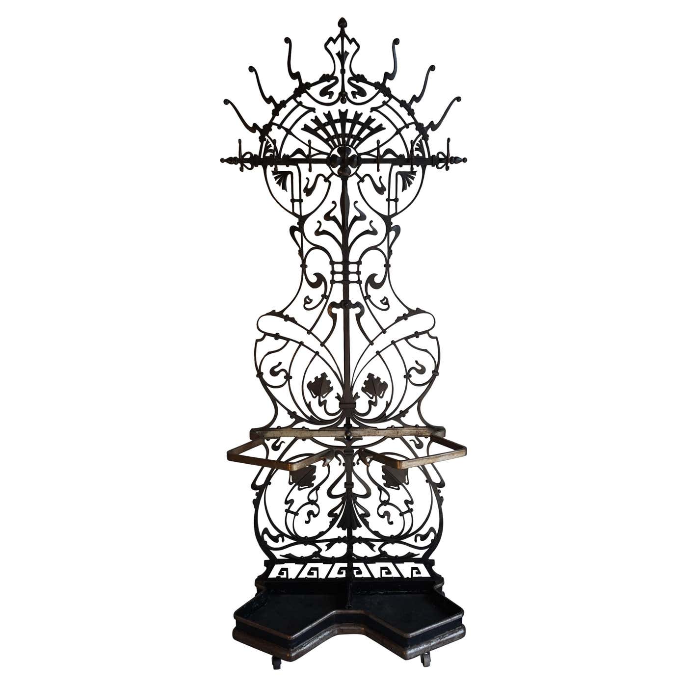 Superb Arts and Crafts Hand Forged Wrought Iron Hall Coat Rack and ...