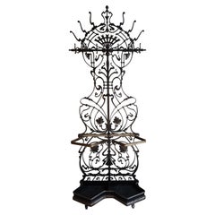 Superb Arts & Crafts Hand Forged Wrought Iron Hall Coat Rack and Umbrella Stand