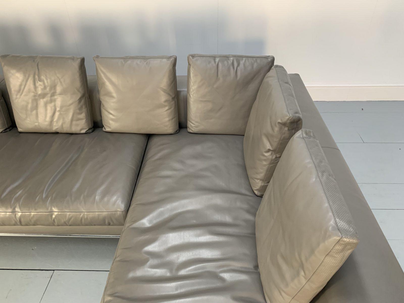 Italian Superb B&B Italia “Dadone” L-Shape Sofa in Mid-Grey “Gamma” Leather For Sale