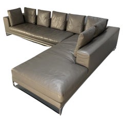 Superb B&B Italia “Dadone” L-Shape Sofa in Mid-Grey “Gamma” Leather