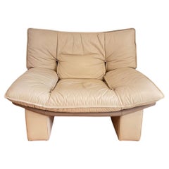 Magnífico sillón bajo de cuero italiano postmoderno Nicoletti Salotti beige tostado