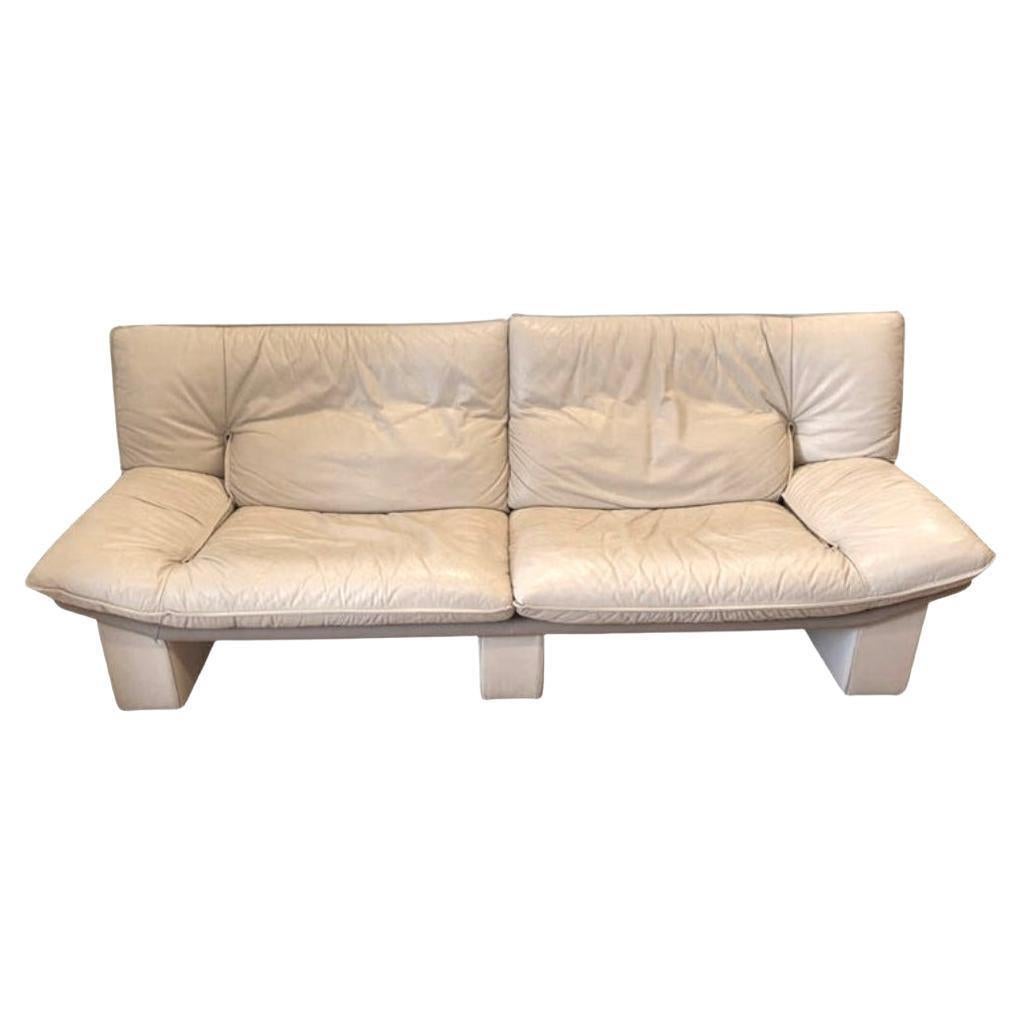 Superb Beige tan Nicoletti Salotti Post Modern Italian Leather Low Sofa