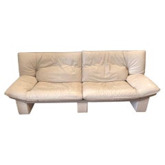 Superb Beige tan Nicoletti Salotti Post Modern Italian Leather Low Sofa