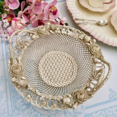 Superb Belleek Romantic White Porcelain Basket, Victorian 1863-1891